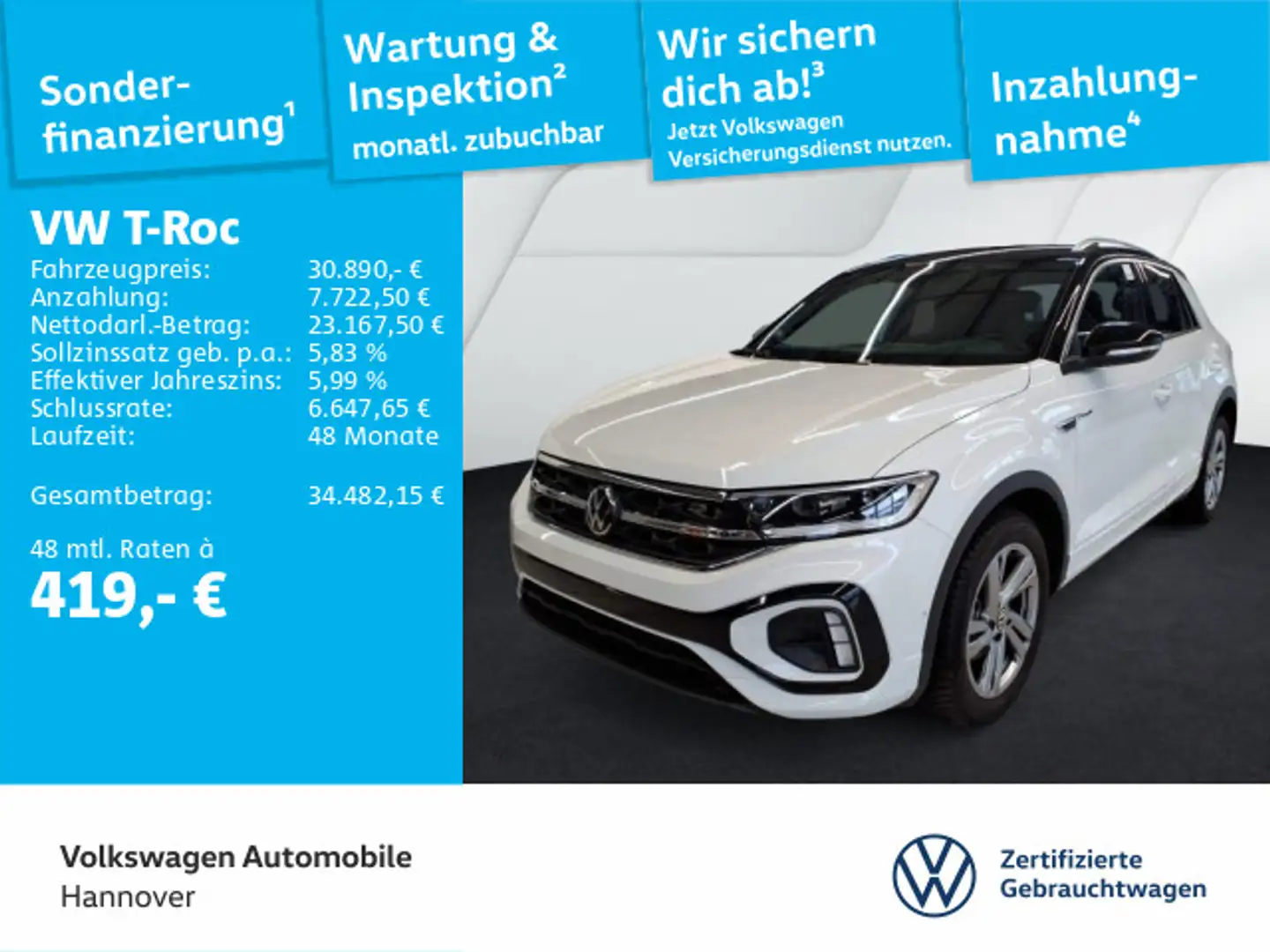 Volkswagen T-Roc 1.5 TSI DSG R-Line Navi AHK LED DigCockpit Weiß - 1
