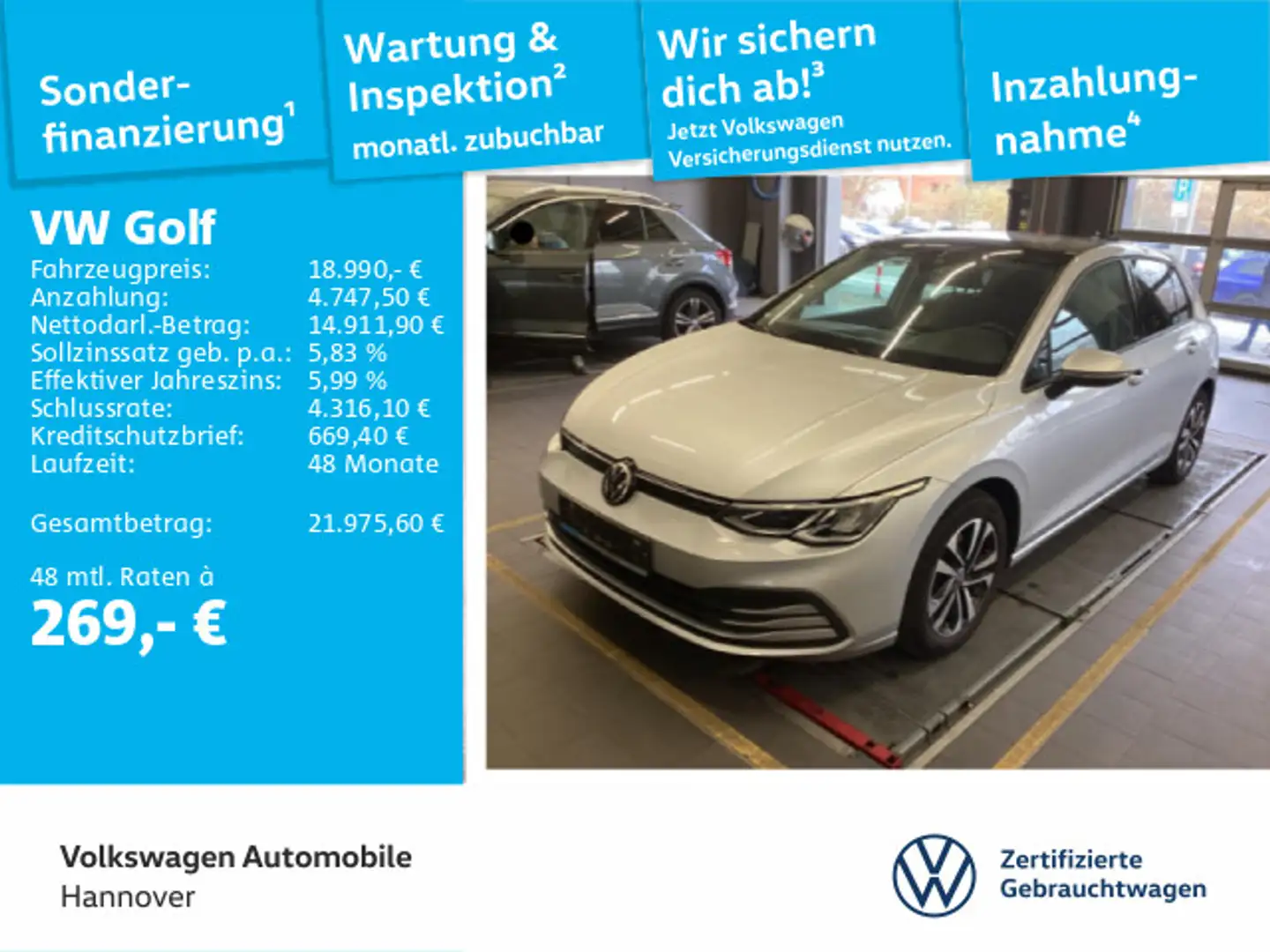 Volkswagen Golf VIII 1.0 TSI United Navi Pano ACC LED Dig.C Silber - 1