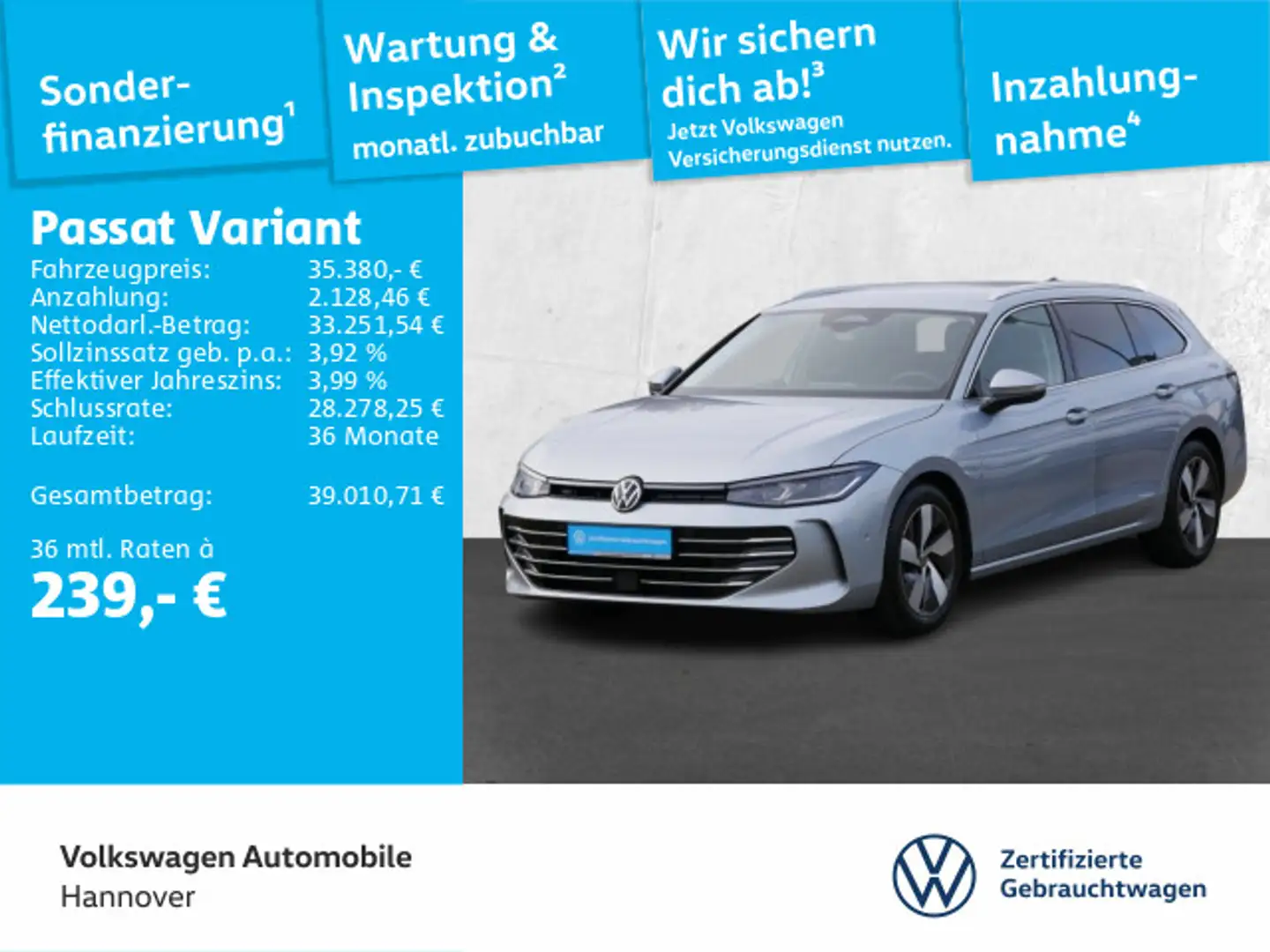 Volkswagen Passat Variant 2.0 TDI DSG Elegance Navi AHK IQ. Silber - 1
