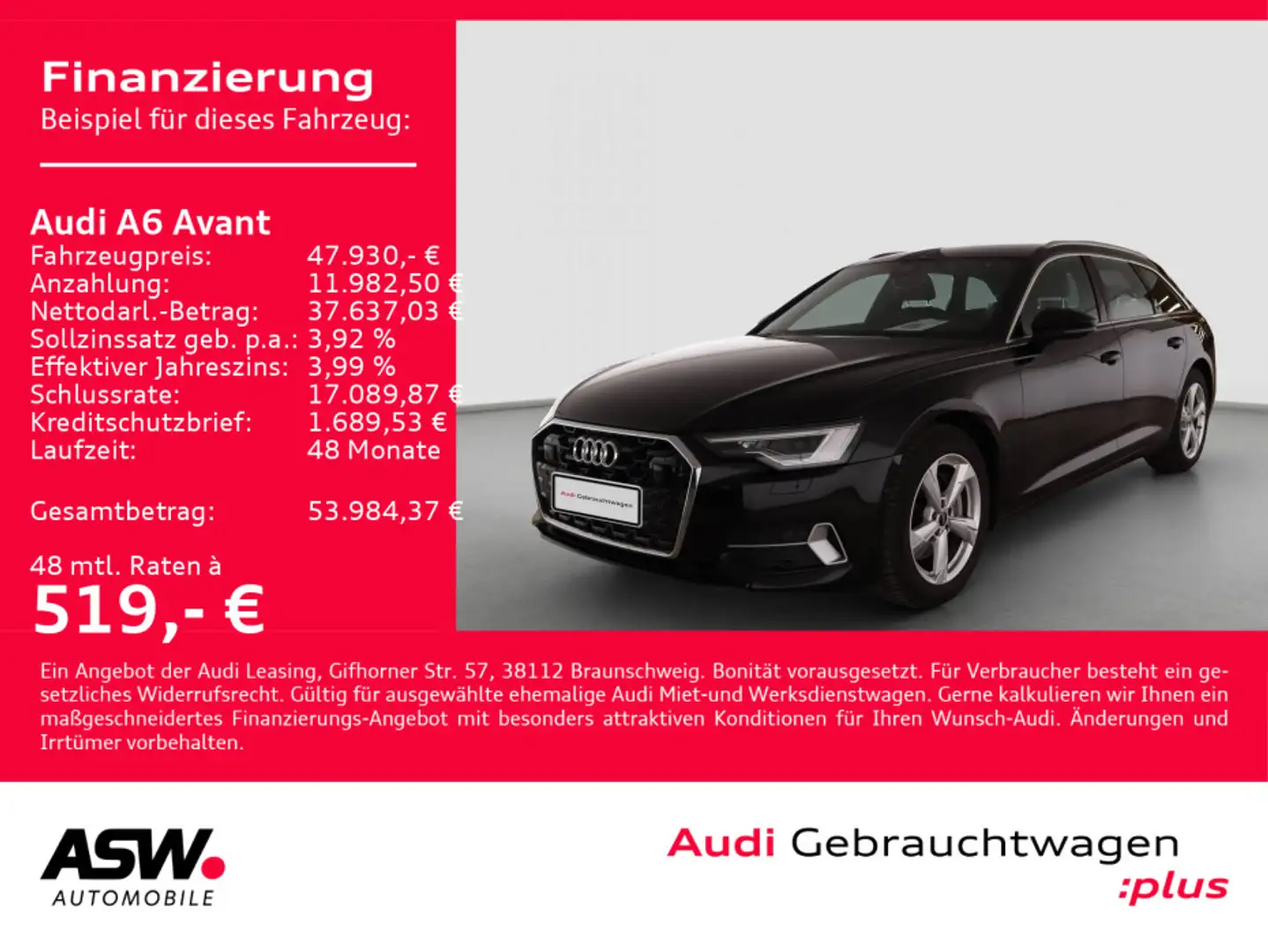 Audi A6 advanced 45TFSI NAVI MATRIX AHK RFK ACC Schwarz - 1