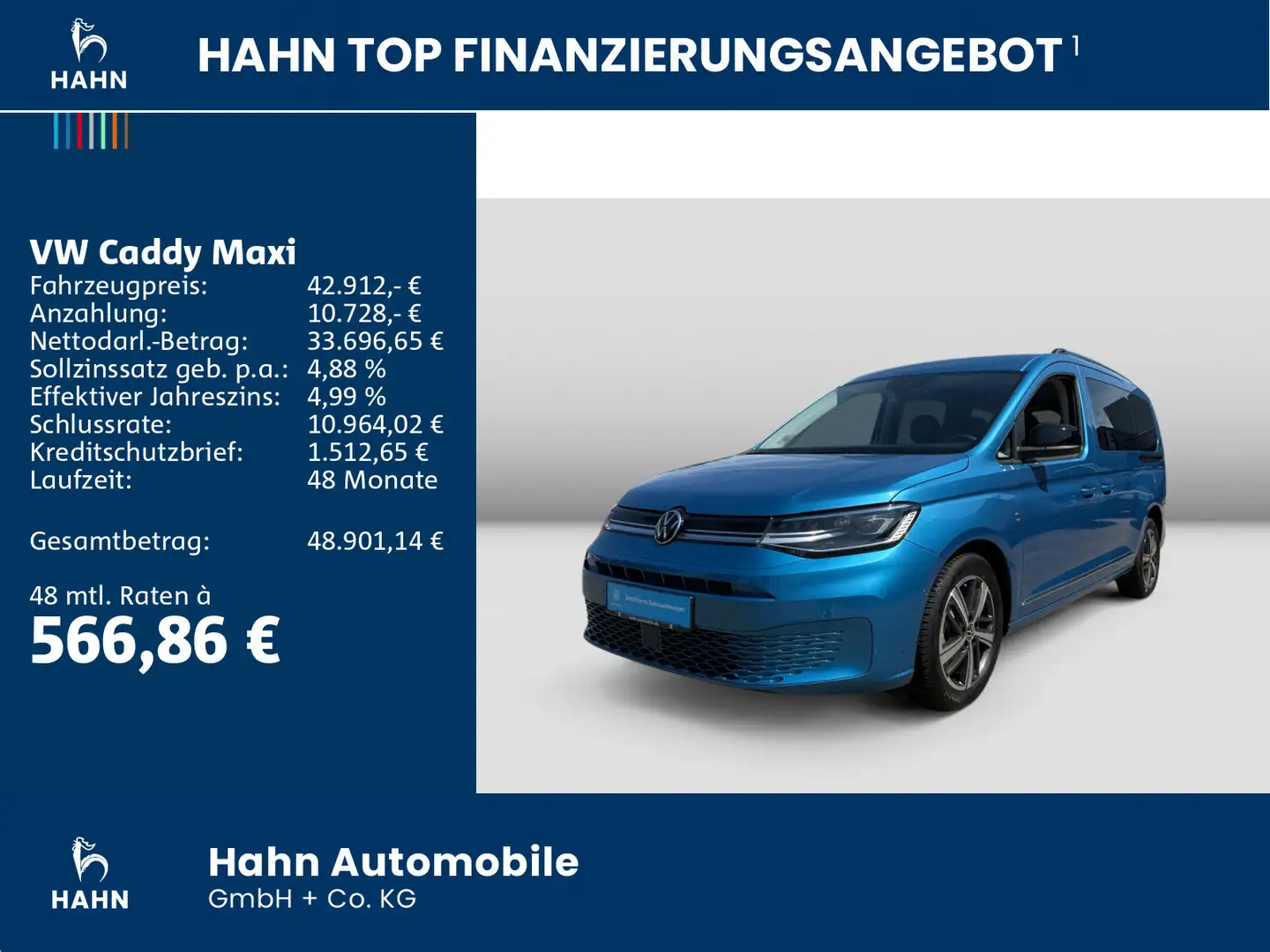 Volkswagen Caddy Style 2.0TDI 90KW DSG AHK LED NAVI Blauw - 2