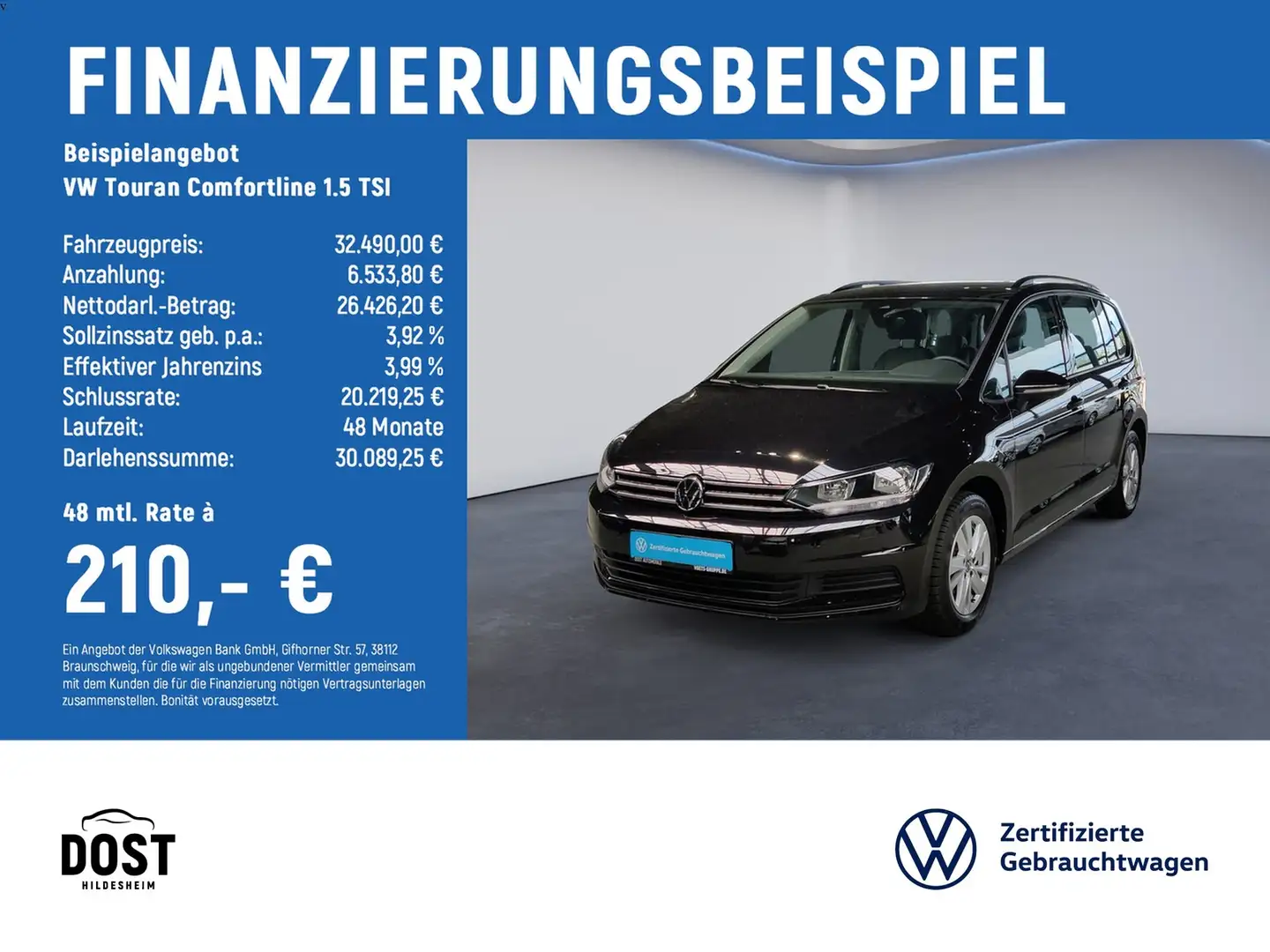 Volkswagen Touran Comfortline 1.5 TSI DAB+KLIMA+NAVI+SHZ Schwarz - 2