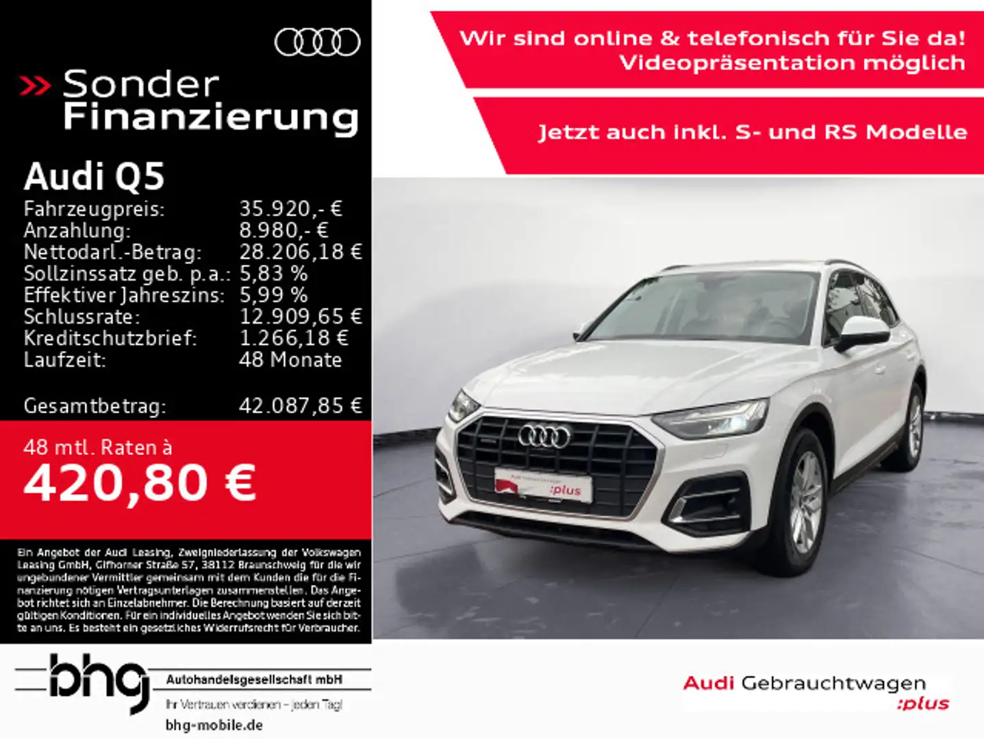 Audi Q5 50 TFSIe quattro Matrix/AHK/Head-up/air-suspe Weiß - 1