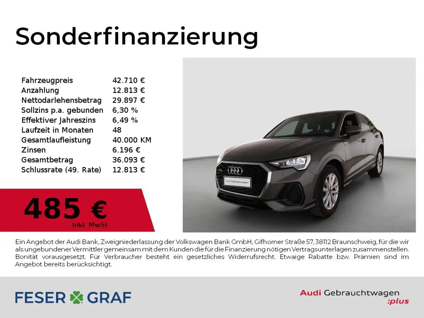 Audi Q3 Sportback 40 TFSI qu. LED/Leder/Navi/Memory/R-Kame Grau - 1