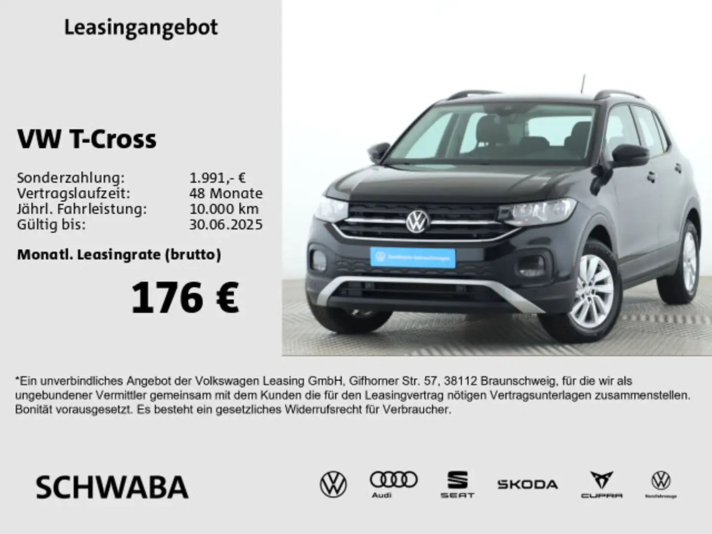 Volkswagen T-Cross Life 1.0 TSI *ACC*LANE*NAVI*16" Schwarz - 1