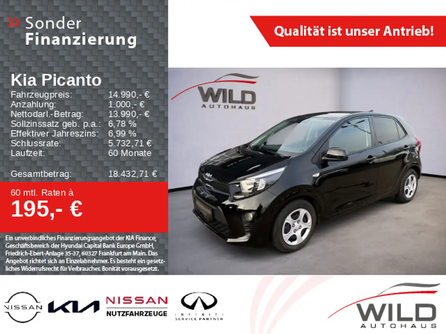 Kia Picanto 1.2 Vision SHZ Klima PDC Schwarz - 1