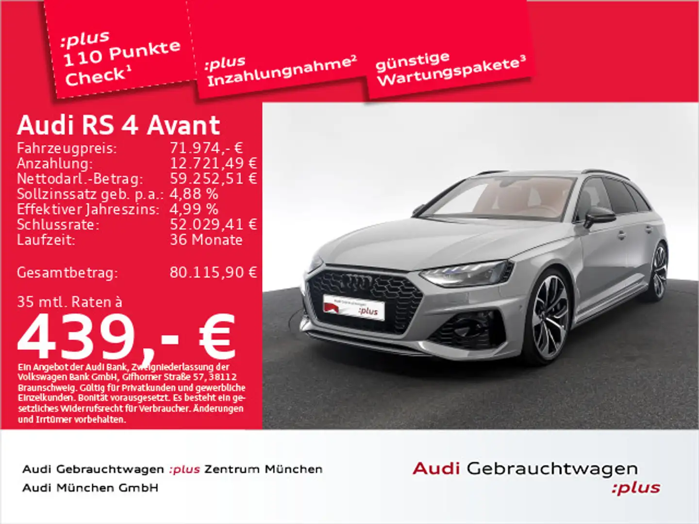 Audi RS4 RS4 Avant tiptr. 280km/h /SDiff/Pano/ACC Grau - 1
