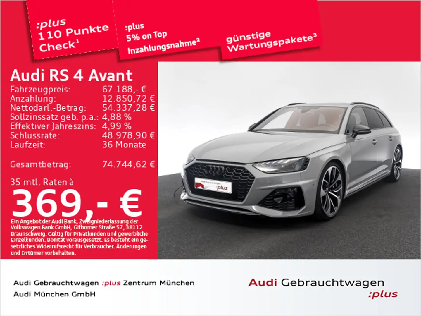 Audi RS4 RS4 Avant tiptr. 280km/h/SDiff/Pano/ACC Gris - 1