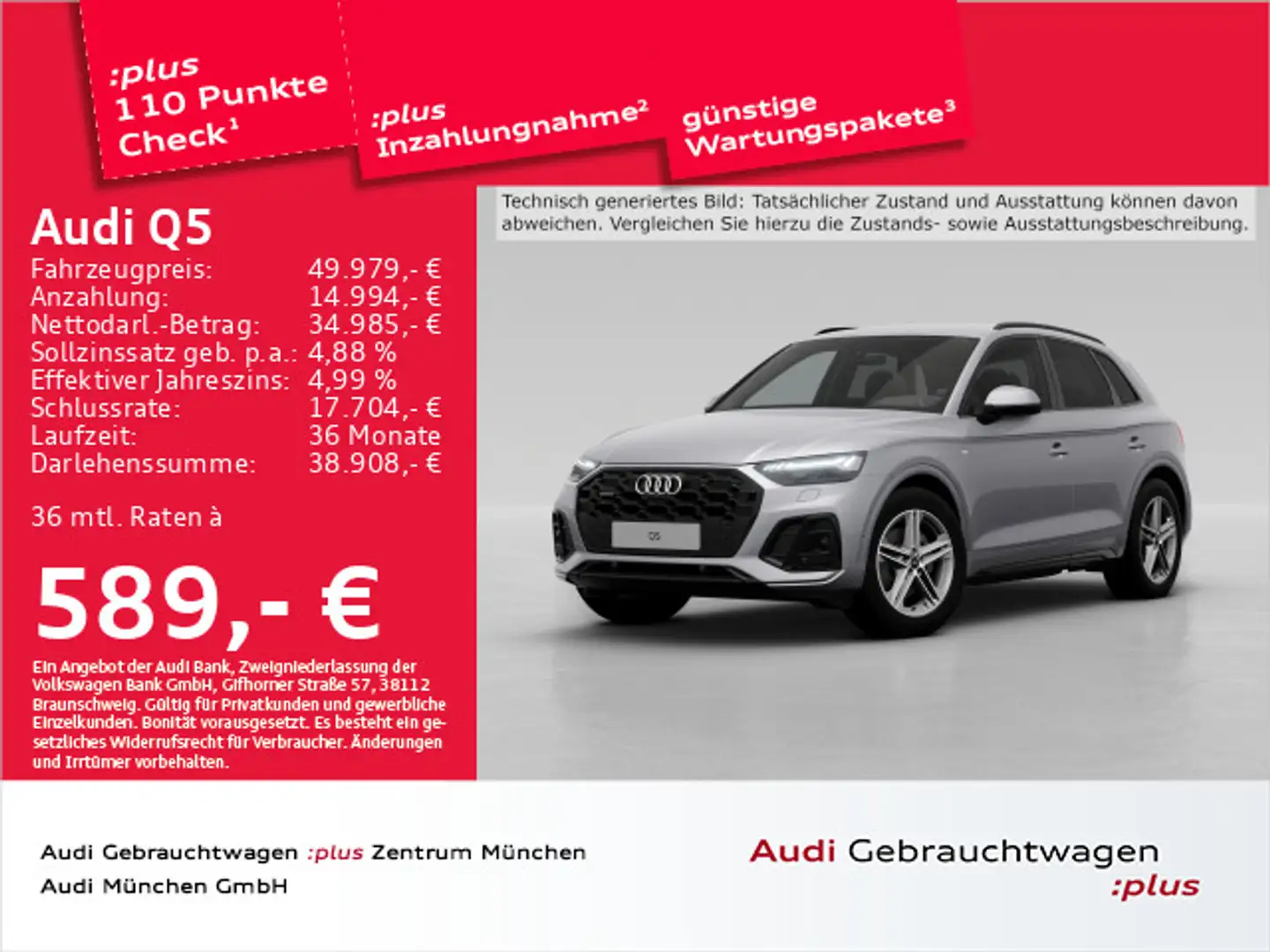 Audi Q5 45 TFSI qu. S tronic AHK/Kameras/Matrix/Navi+ Silber - 1