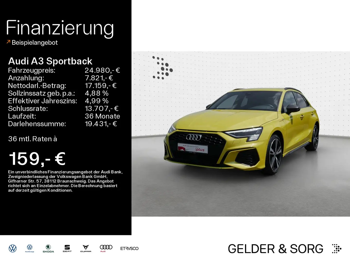 Audi A3 40 TFSIe S-line *B&O*LED*Tempomat Jaune - 1