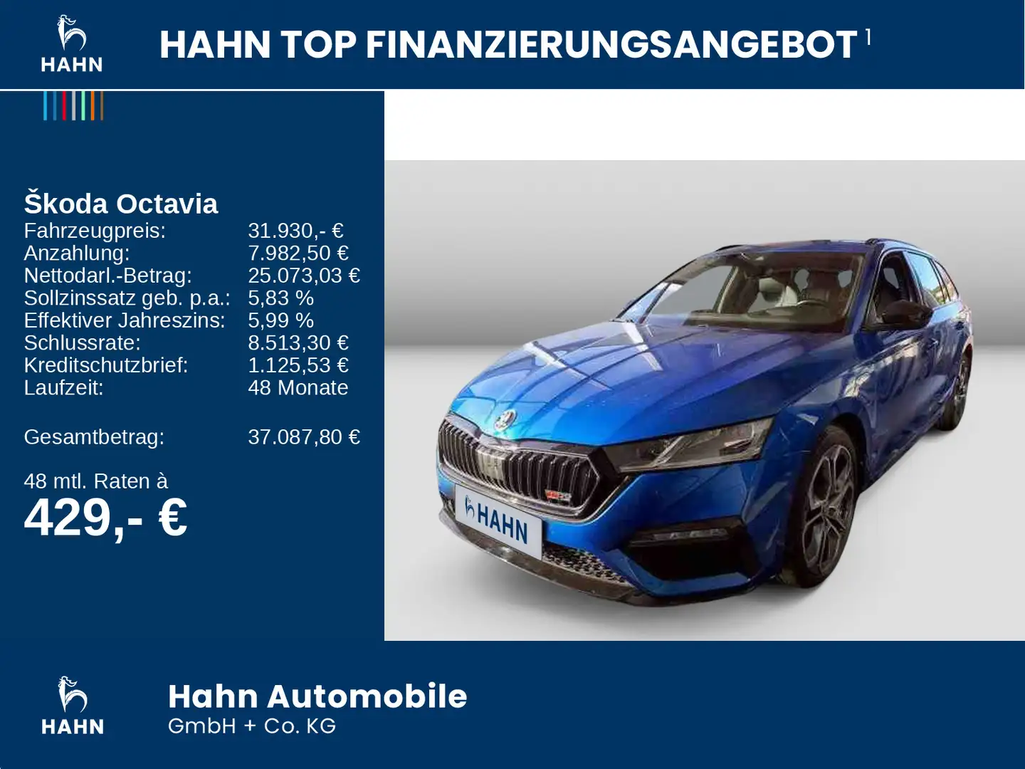Skoda Octavia Combi 1.4TSI iV DSG RS Cam HuD LED Navi Blau - 2