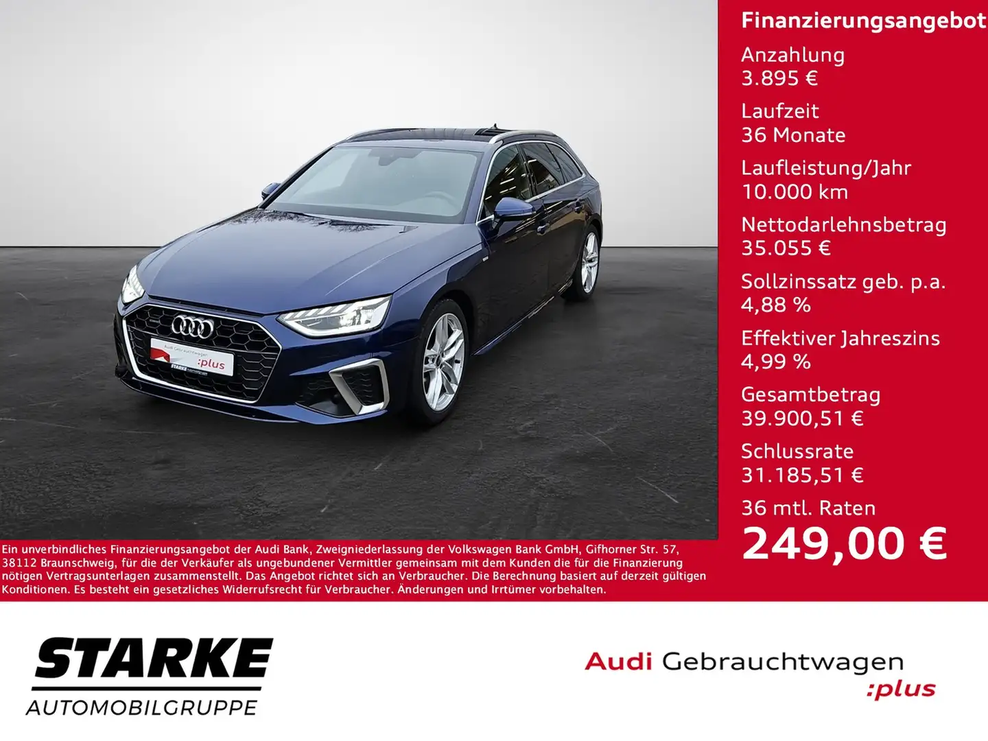 Audi A4 Avant 40 TFSI S tronic quattro S line NaviPlus ... Blau - 1