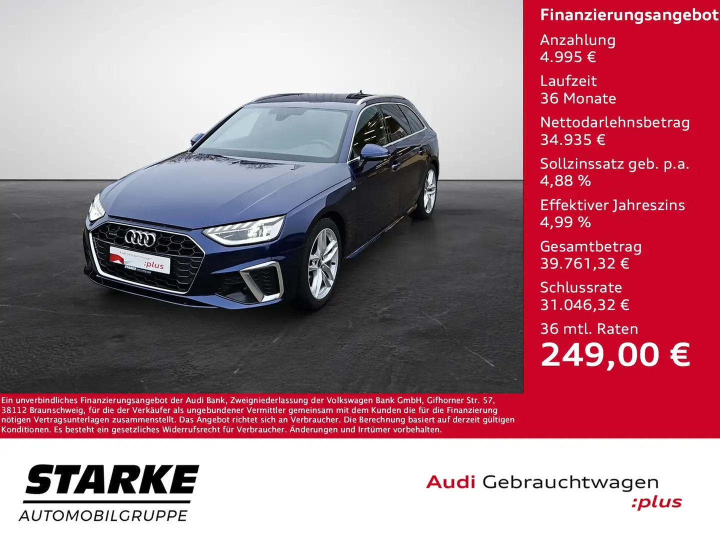 Audi A4 Avant 40 TFSI S tronic quattro S line NaviPlus ... Blau - 1