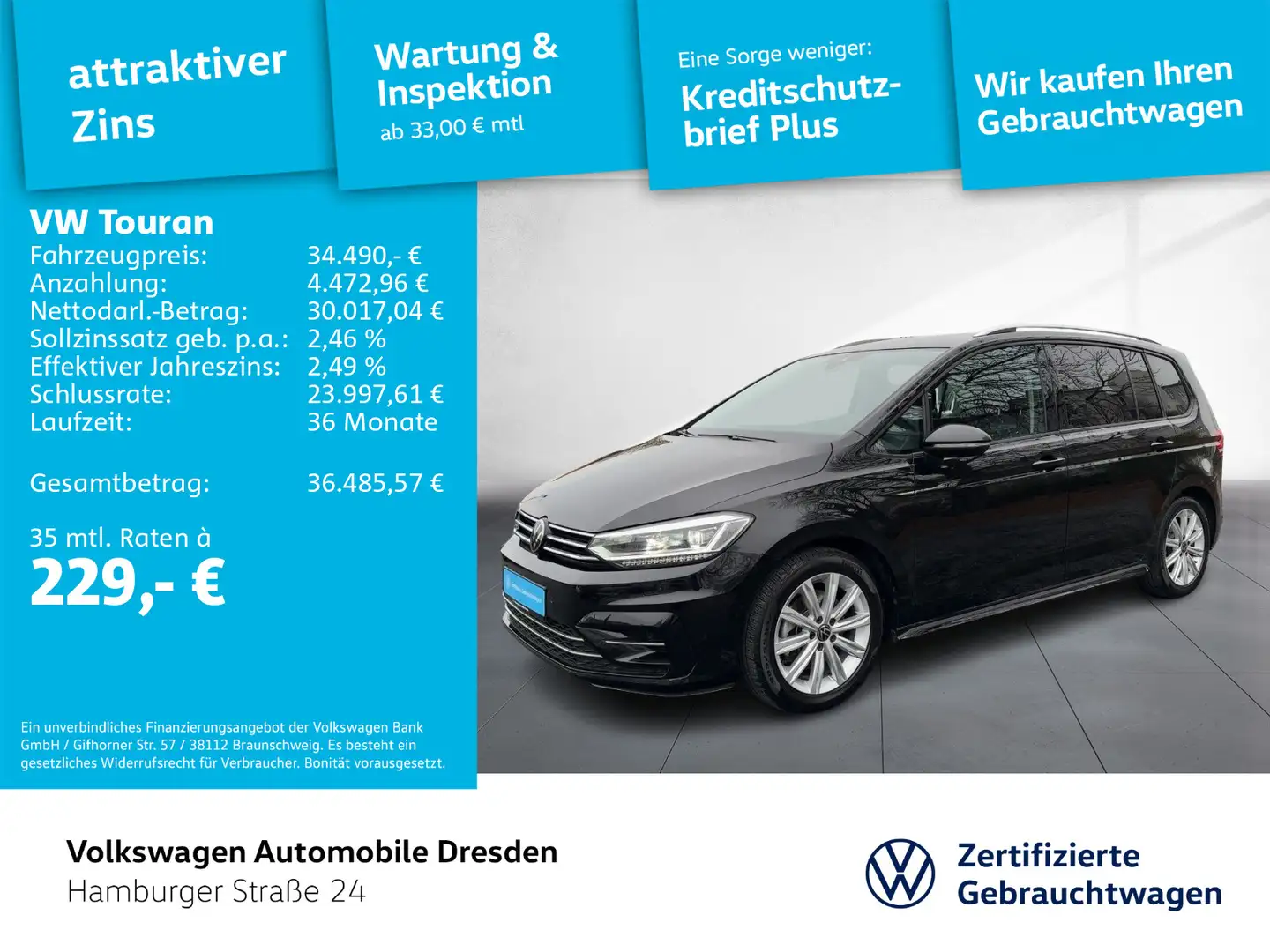 Volkswagen Touran R-Line 1.5 TSI DSG LED KAM FSHZG TRAVEL Schwarz - 1