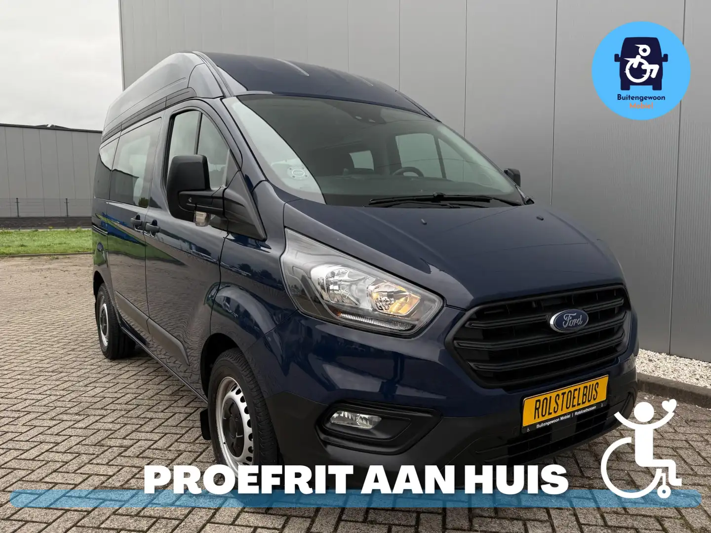 Ford Transit Custom (2019) Rolstoelbus Airco Automaat Zelfrijder 4 per Blauw - 1