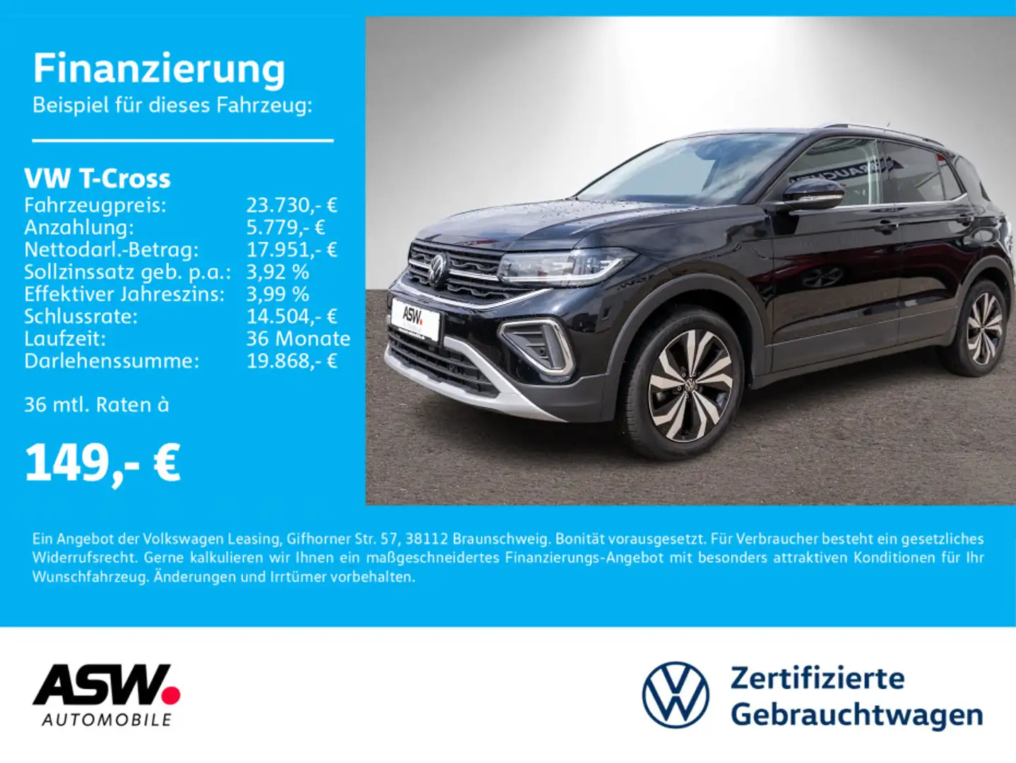 Volkswagen T-Cross Style 1.0 TSI DSG LED Navi PDC SHZ VC Noir - 1
