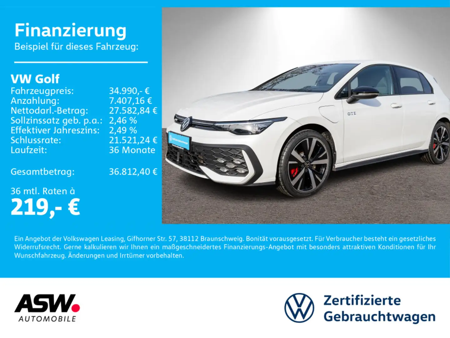 Volkswagen Golf GTE GTE 1.5 TSI eHybrid DSG Nav LED HUD RFK AHK Weiß - 1