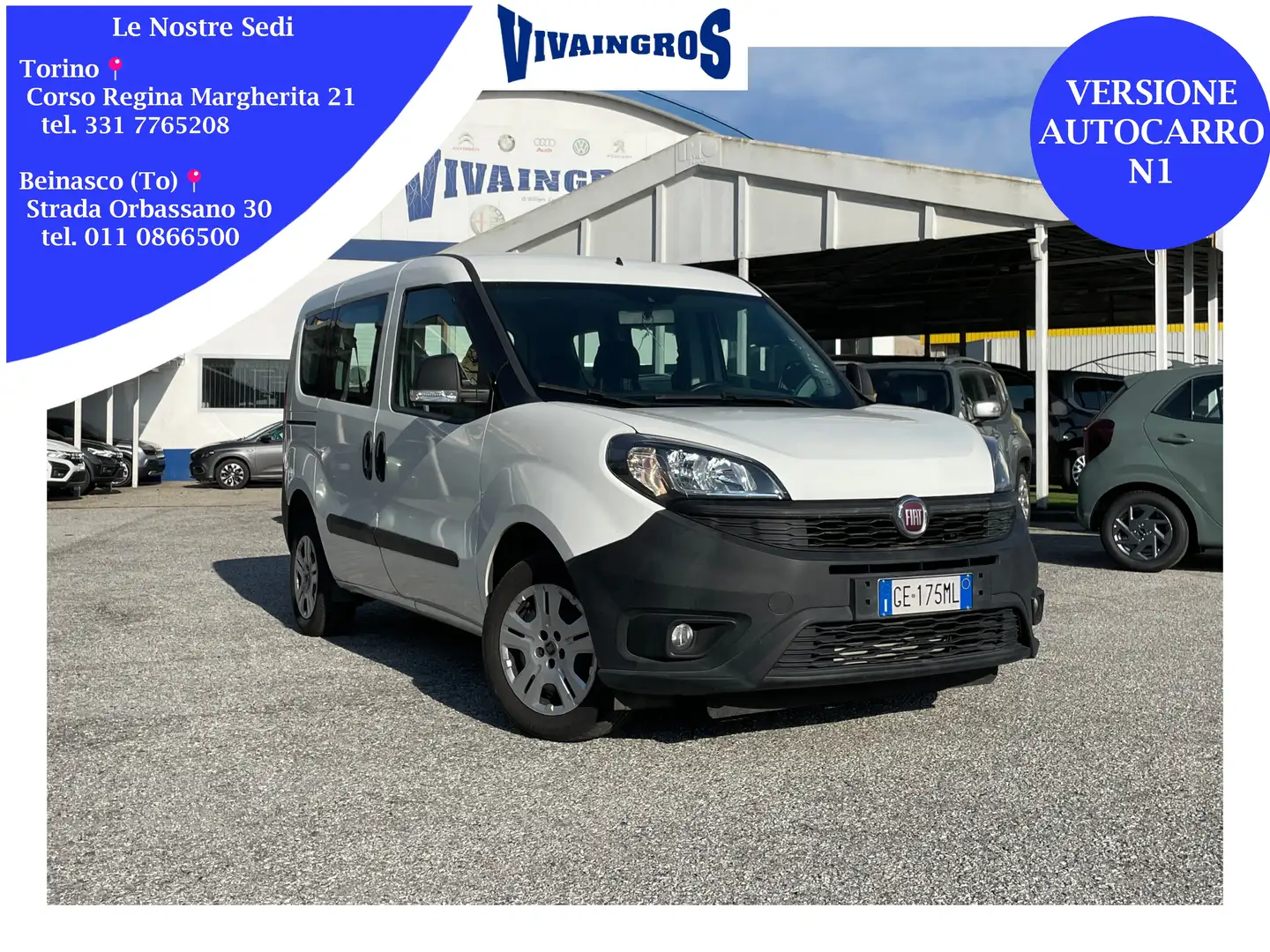 Fiat Doblo 1.3 Mjt 95CV AUTOCARRO N1 5 POSTI - NESSUN VINCOLO Bianco - 1