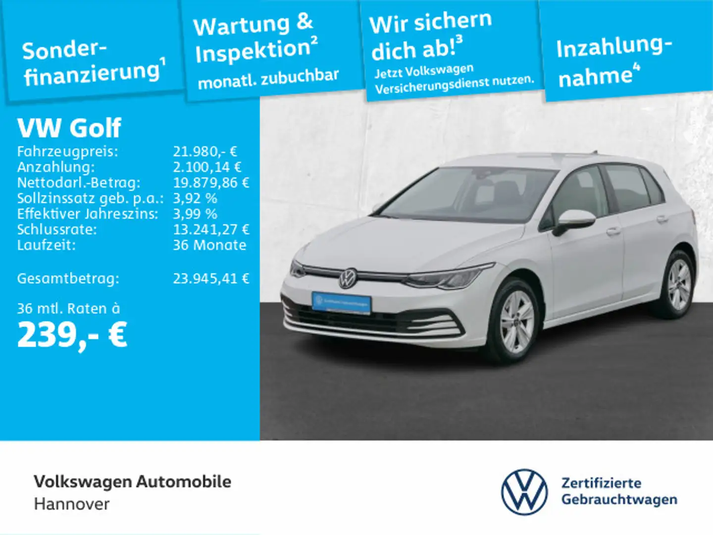 Volkswagen Golf VIII 1.0 eTSI DSG Life Navi ACC DigCockpit Weiß - 1