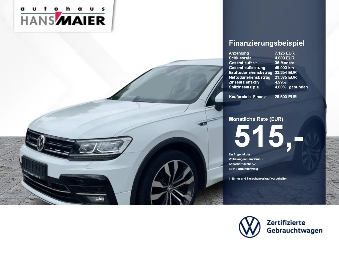 Volkswagen Tiguan High. 4Mot. TDI R-Line DSG AHK Leder Alb - 1
