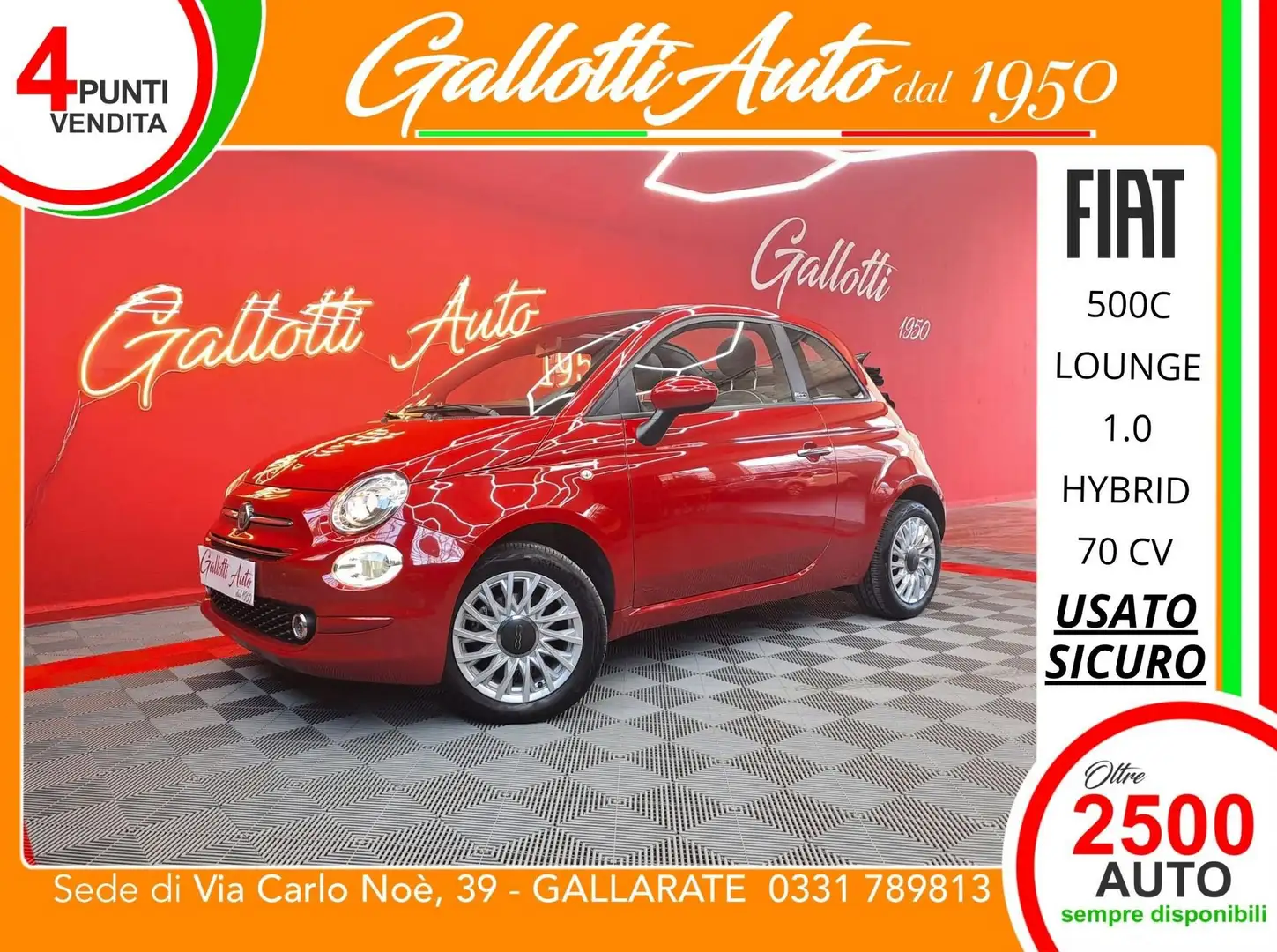 Fiat 500C 1.0 Hybrid Lounge-NESSUN OBBL. FIN. Rosso - 1