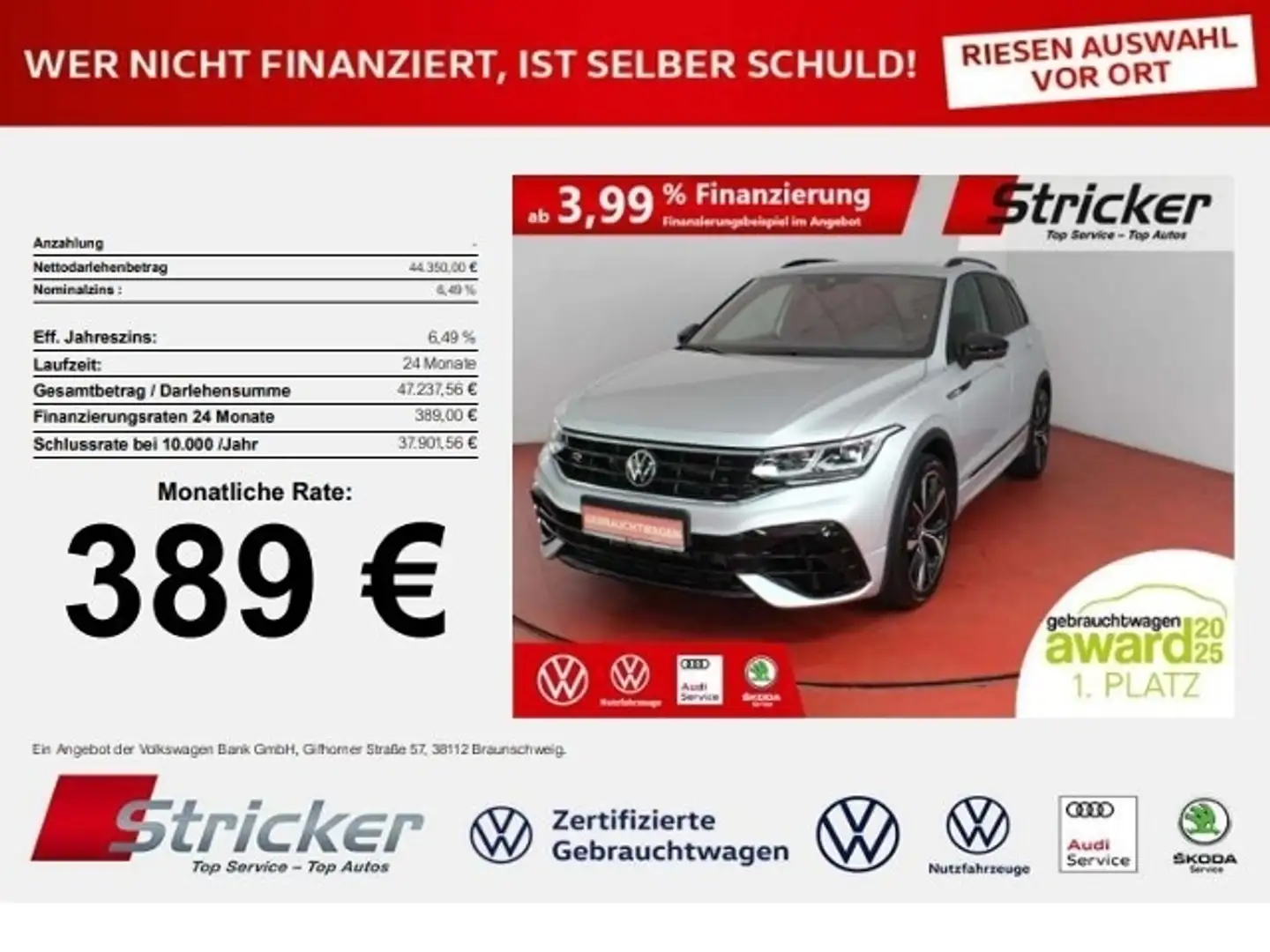 Volkswagen Tiguan R Black Style 2.0TSI DSG 389,-ohne Anzahlung Akra Silber - 1