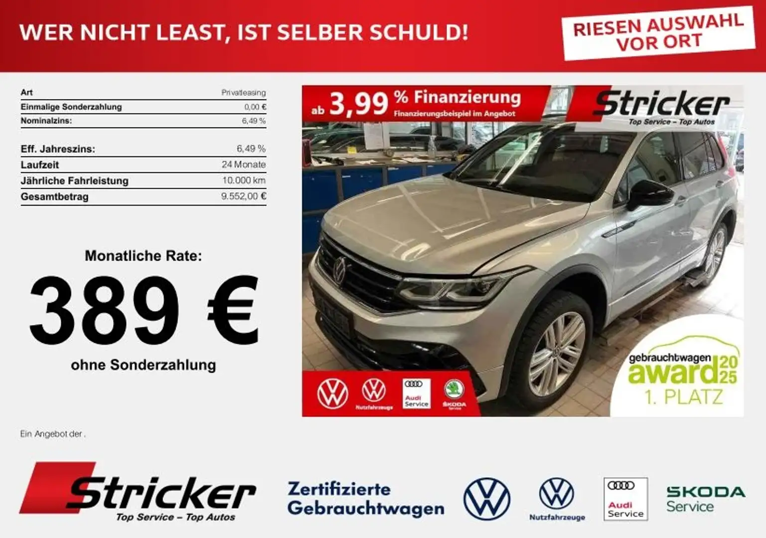 Volkswagen Tiguan R Black Style 2.0TSI DSG 389,-ohne Anzahlung Akra Silber - 1