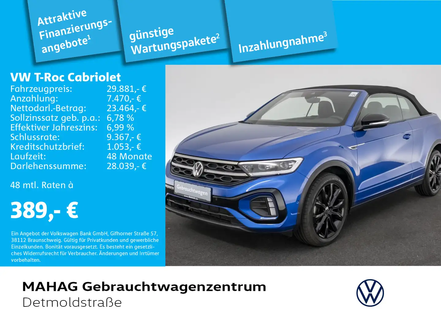 Volkswagen T-Roc 1.5 TSI R-Line Navi LED Kamera D Blau - 1