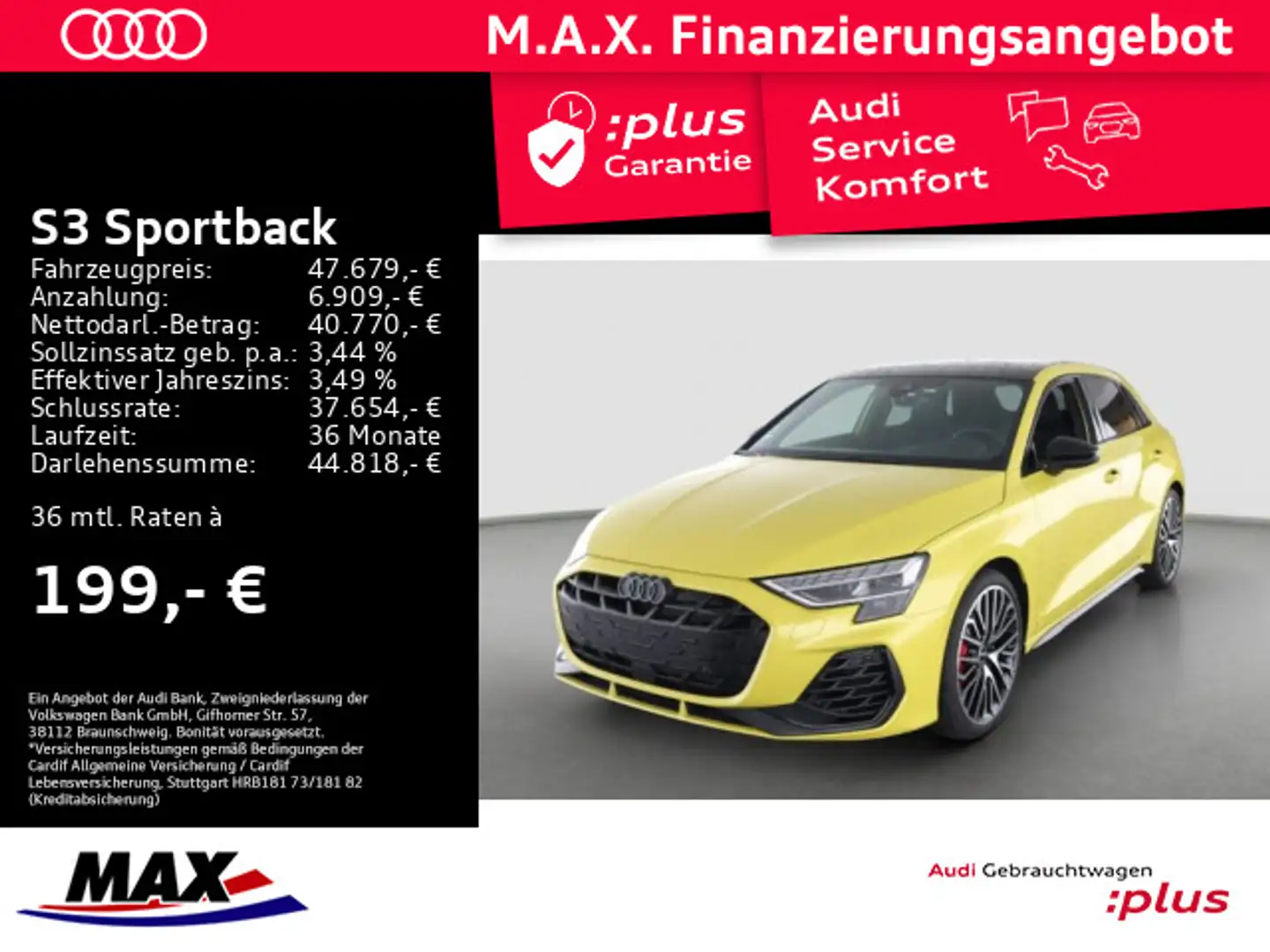 Audi S3 TFSI QUATT MATRIX-LED+KAM+PANO+HUD+ Jaune - 1