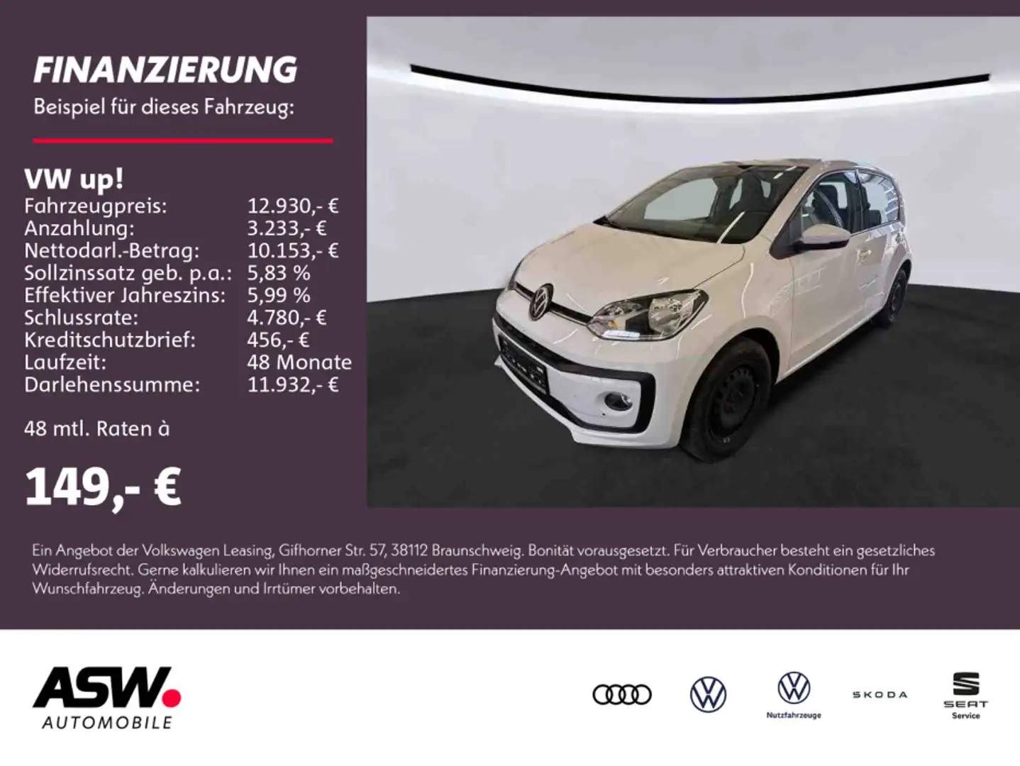 Volkswagen up! move up! 1.0 MPI Klima RFK PDC SHZ Weiß - 1