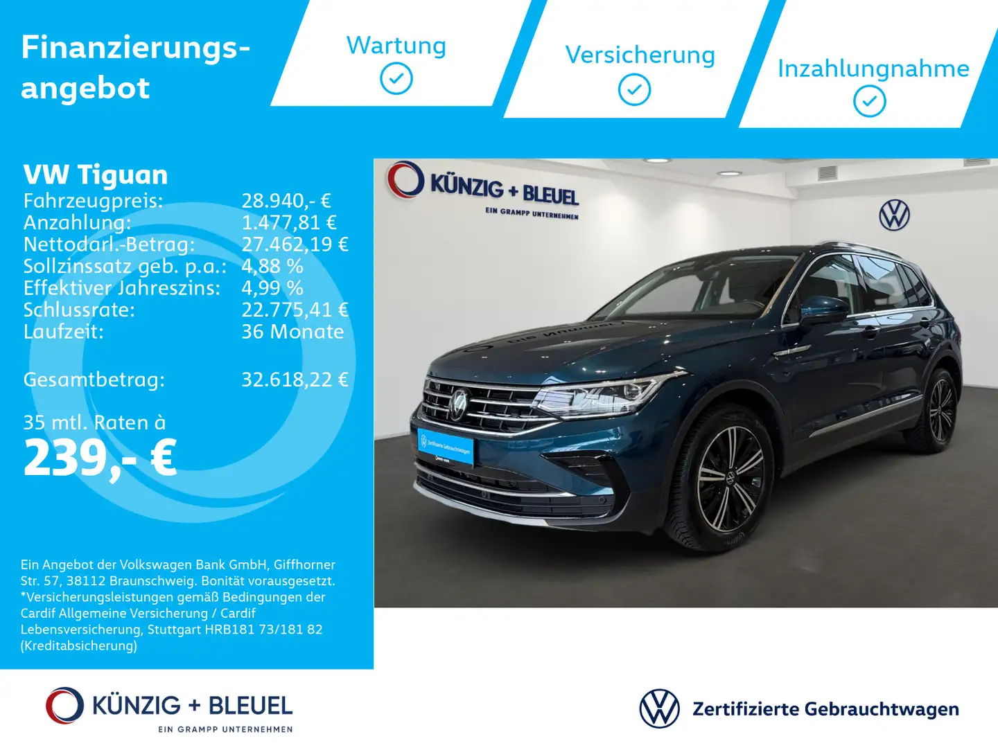 Volkswagen Tiguan Elegance 1.5 TSI DSG Standhz. Navi DCC Ma Blau - 1
