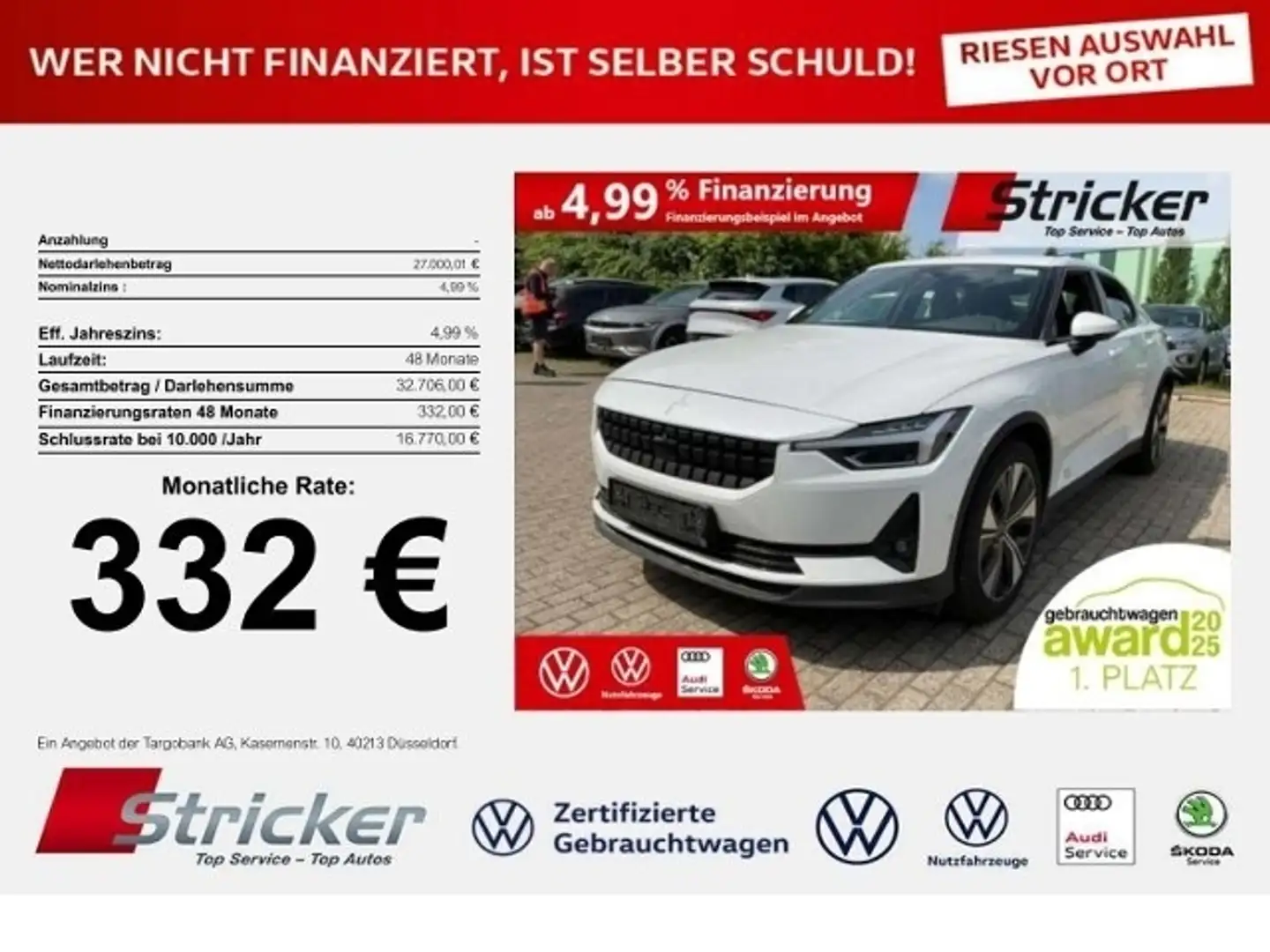 Polestar 2 Long Range Single Motor 332,-ohne Anzahlung Pilot Blanc - 1