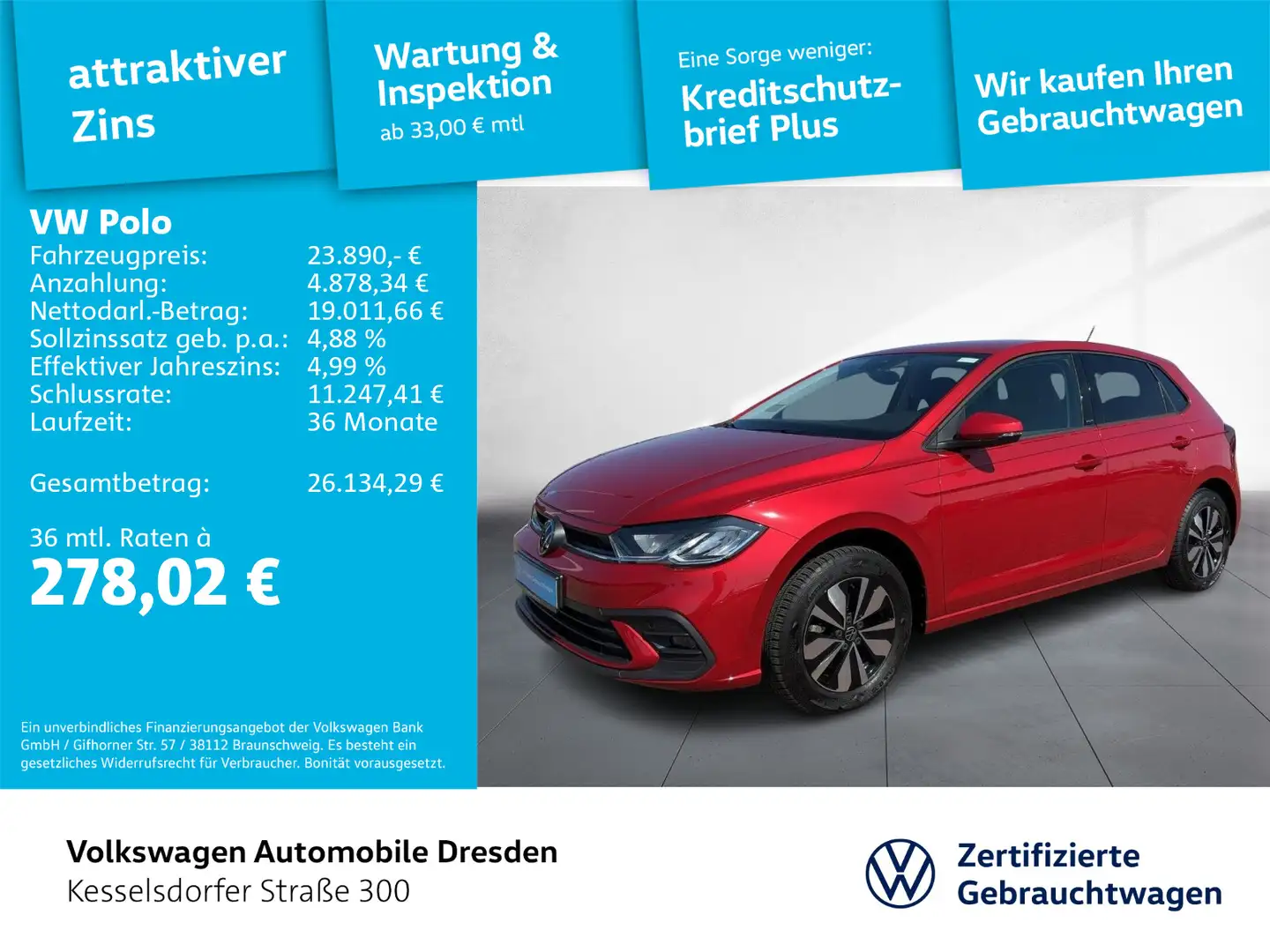 Volkswagen Polo 1.0 TSI DSG Life ACC LED Navi Rot - 1