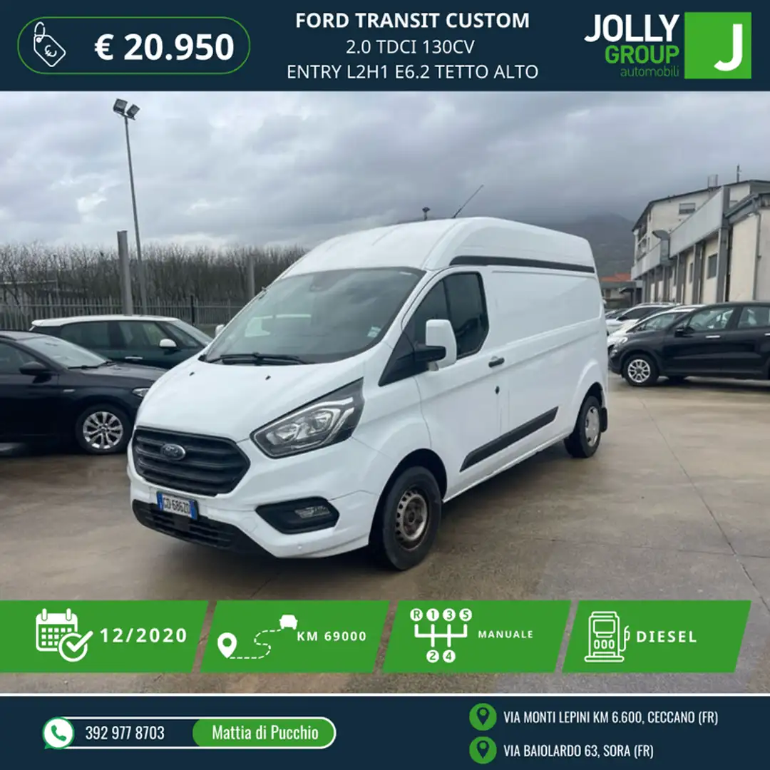 Ford Transit Custom CUSTOM 300 2.0 tdci 130cv Entry L2H1 E6.2 TETTO A Bianco - 1