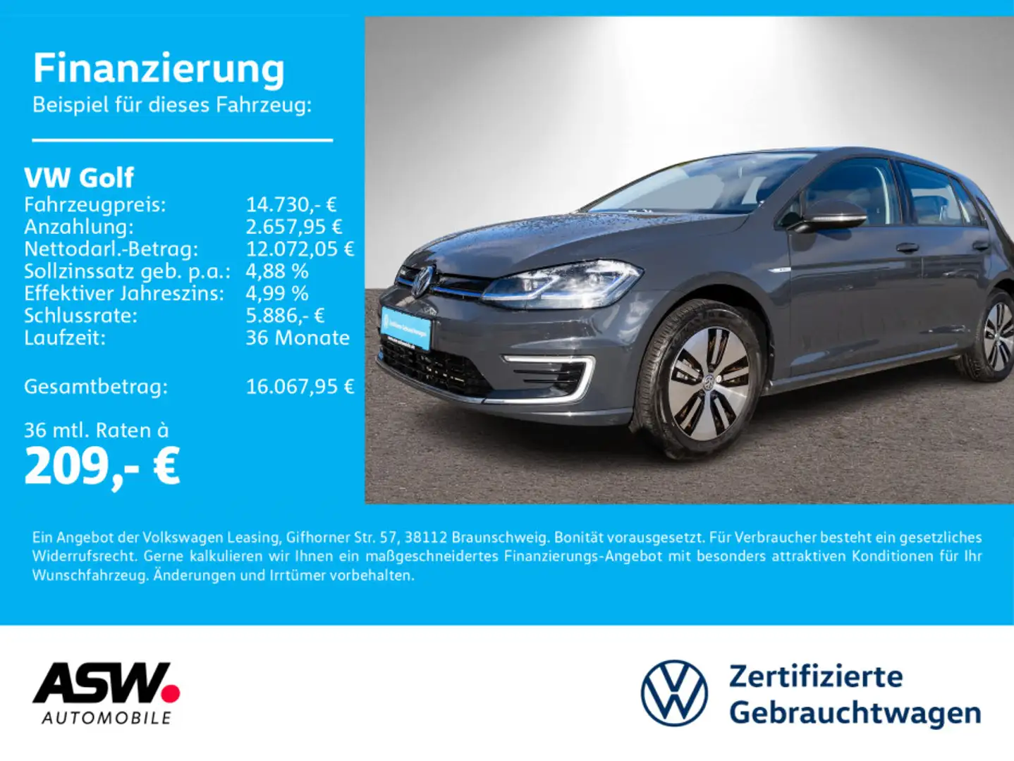 Volkswagen Golf e-Golf LED Klimaauto Navi CCS PDC v/h Grau - 1