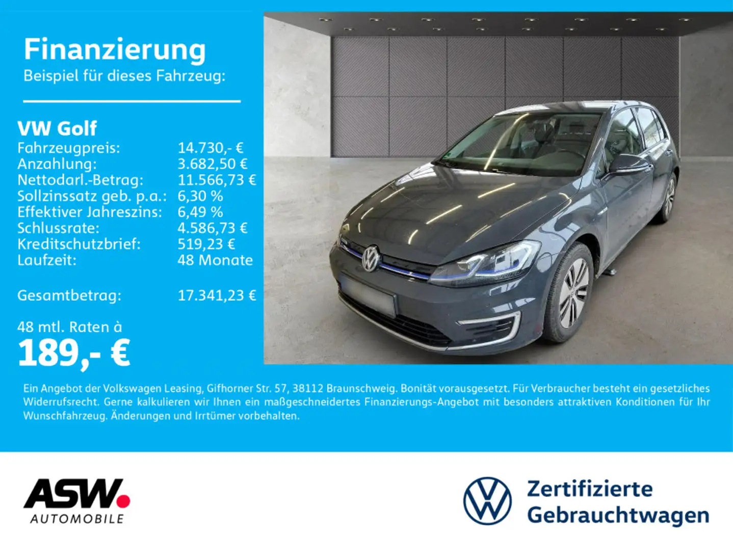 Volkswagen Golf e-Golf LED Klimaauto Navi CCS PDC v/h Grau - 1