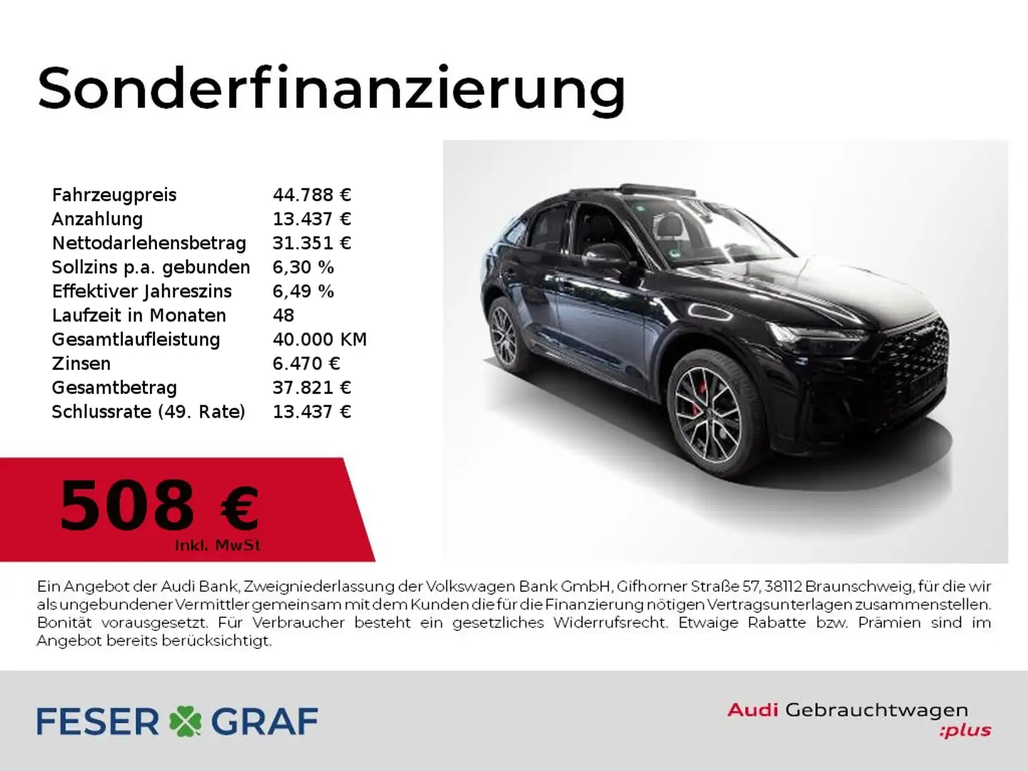 Audi Q5 Sportback 40 TDI S Line Int Pano,AHK,B&O,Navi,Lede Schwarz - 1