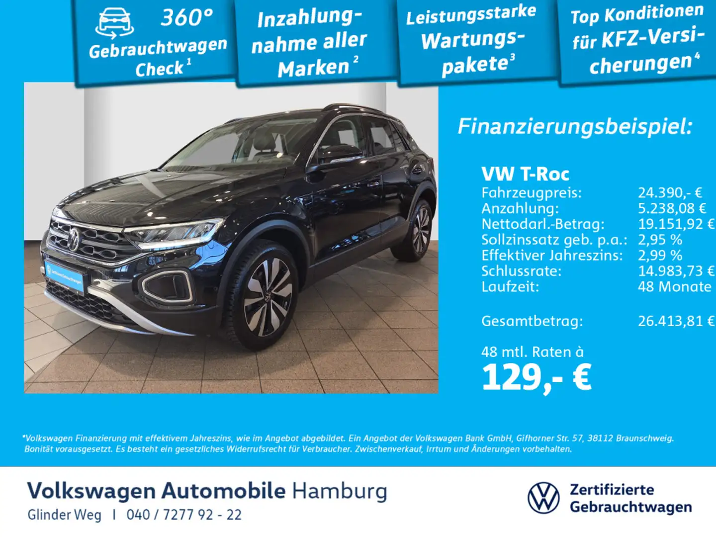 Volkswagen T-Roc T-ROC 1.0 TSI Navi Park Assist AppConnect Noir - 1