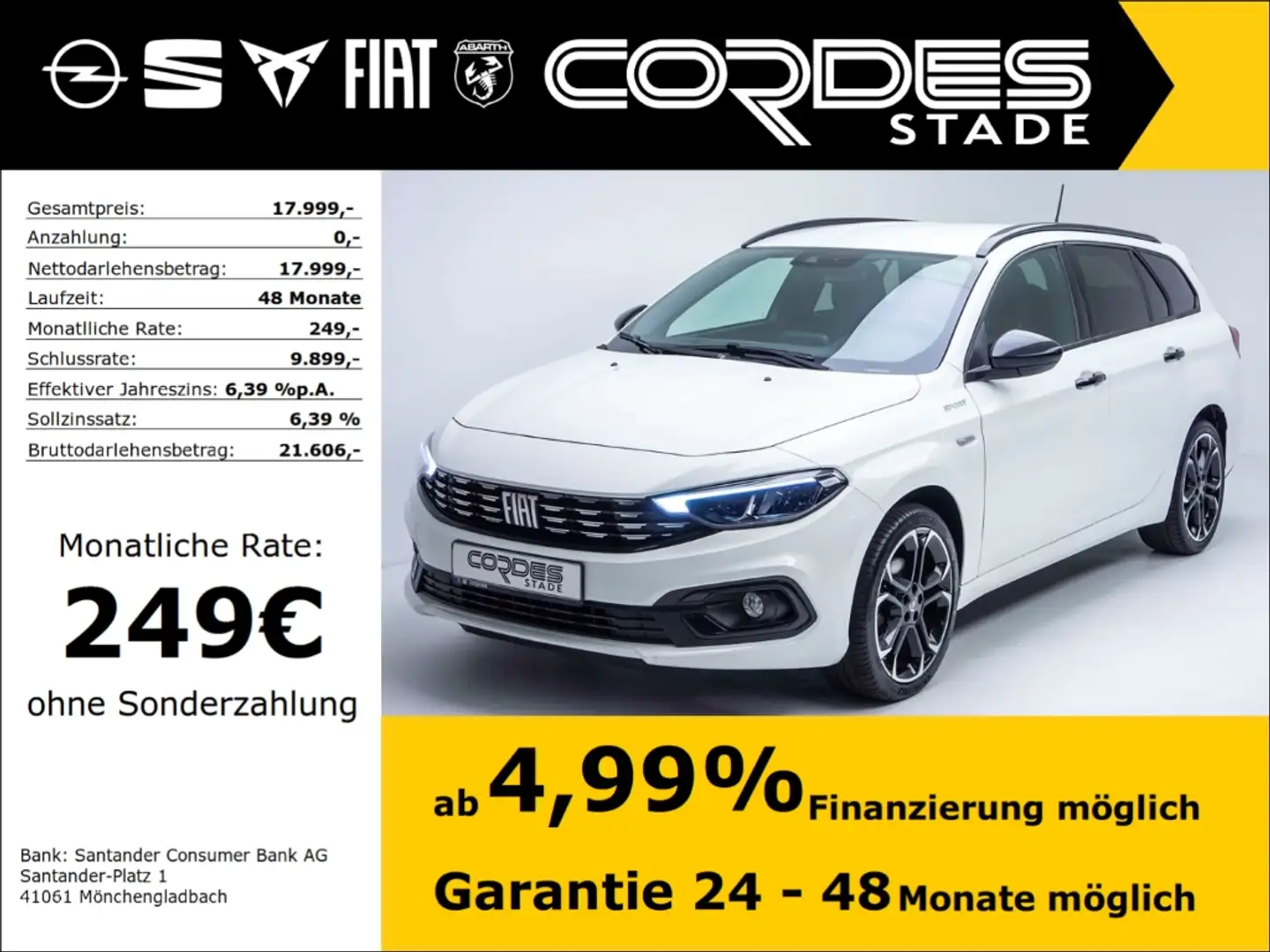 Fiat Tipo Kombi  Sport Digitales Cockpit LED Klimaautom SHZ Blanc - 1