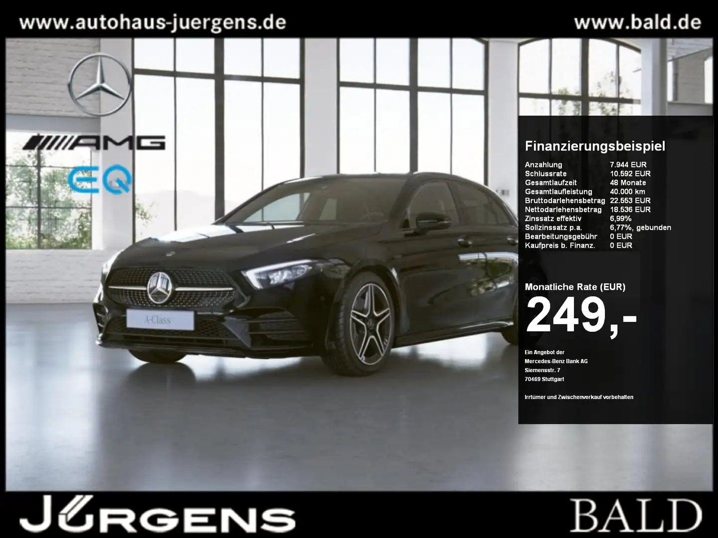 Mercedes-Benz A 250 e Kompaktlimousine +AMG+MBUX+LED+Wide+Cam Schwarz - 1
