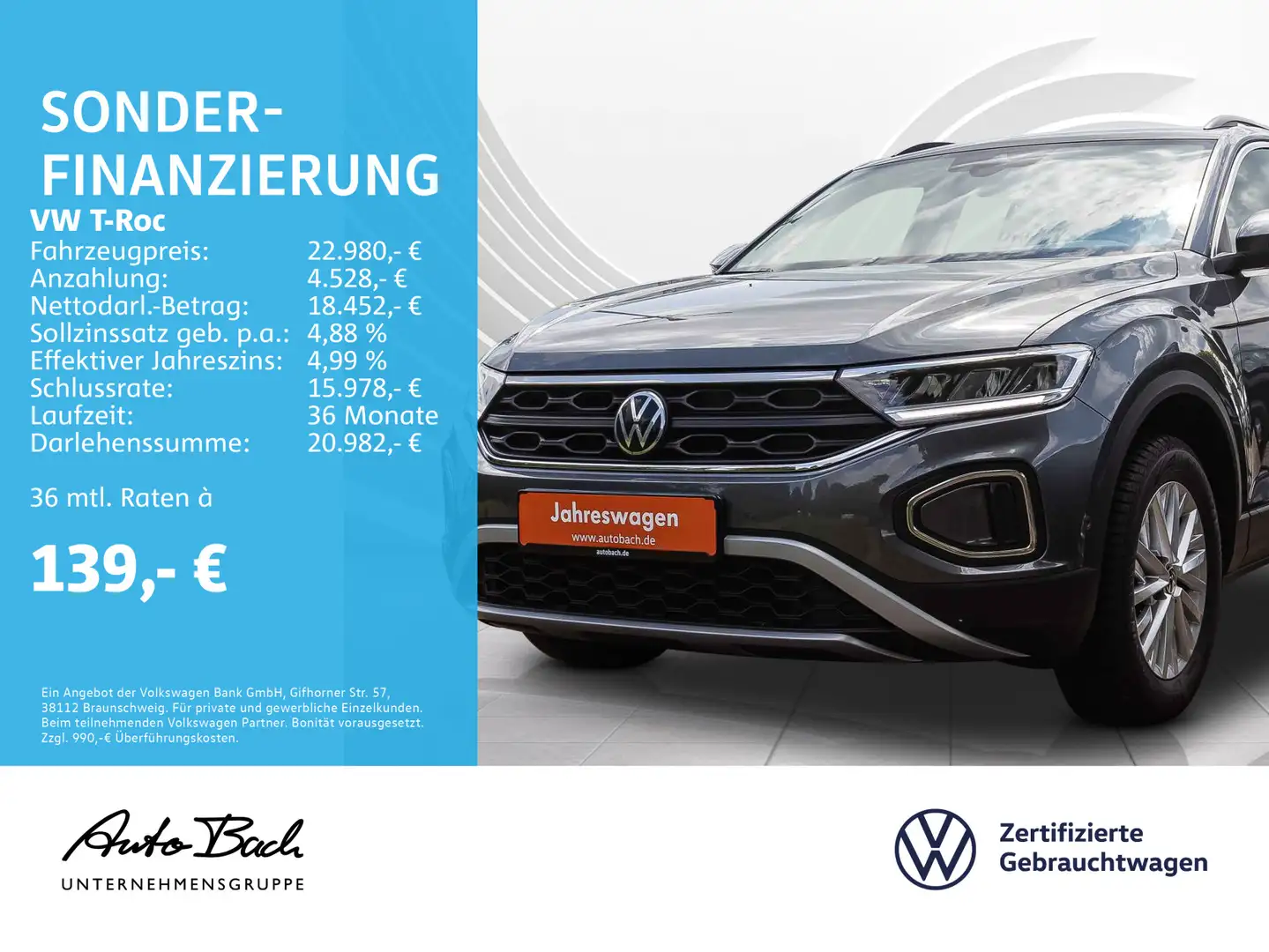 Volkswagen T-Roc 1.0 TSI "Life" Navi LED Digital Cockpit EP Gris - 1