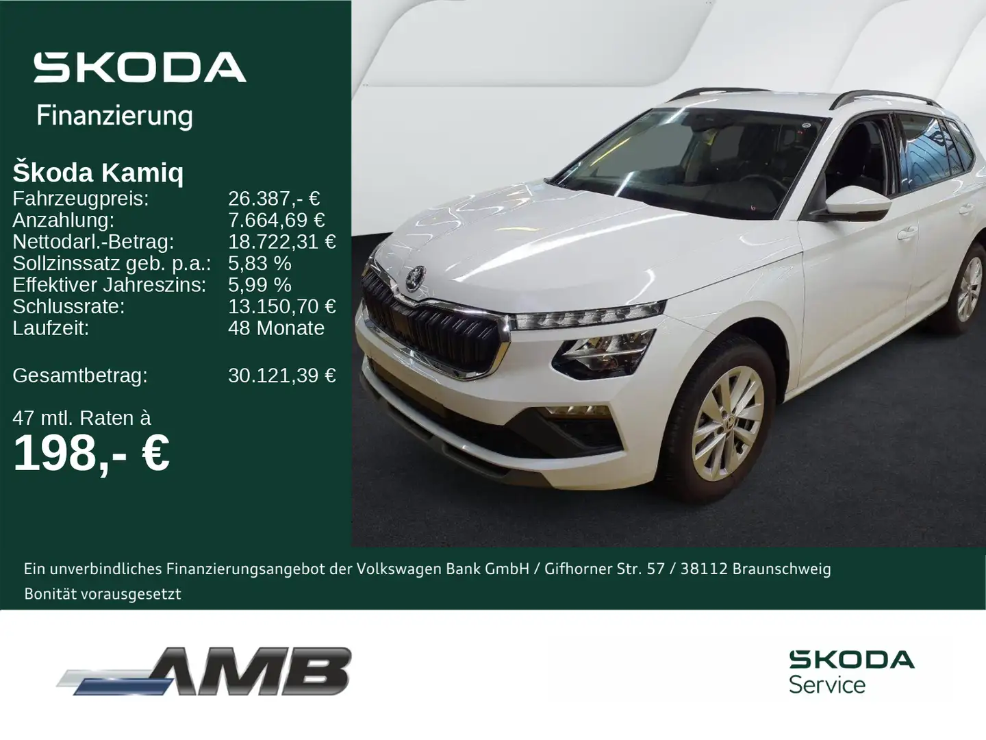 Skoda Kamiq Selection 1.5 TSI DSG/LED/ACC/Navi/Sitzhzg Weiß - 1
