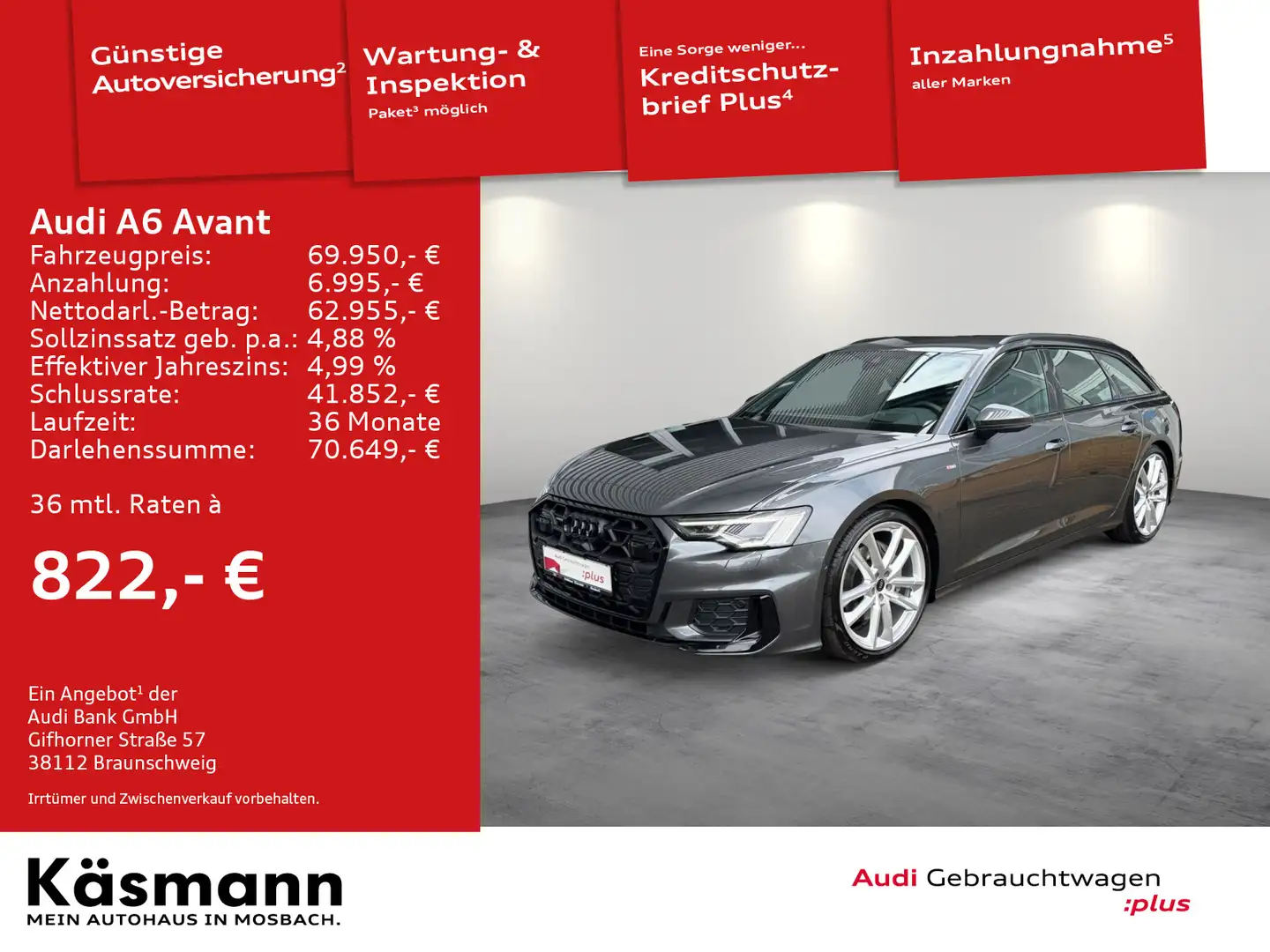 Audi A6 S line 50TDI qu MATRIX AHK HUD LUFT 360 Grau - 1