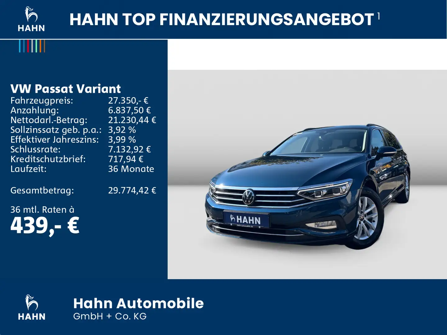 Volkswagen Passat Variant 2.0TDI DSG Business AHK Standhzg Blau - 2