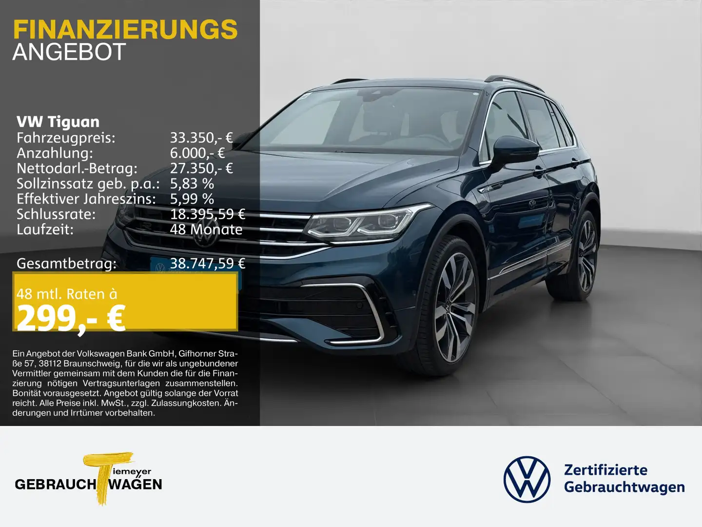 Volkswagen Tiguan 1.5 TSI DSG R-LINE LM20 PANO IQ.LIGHT AHK Blau - 1