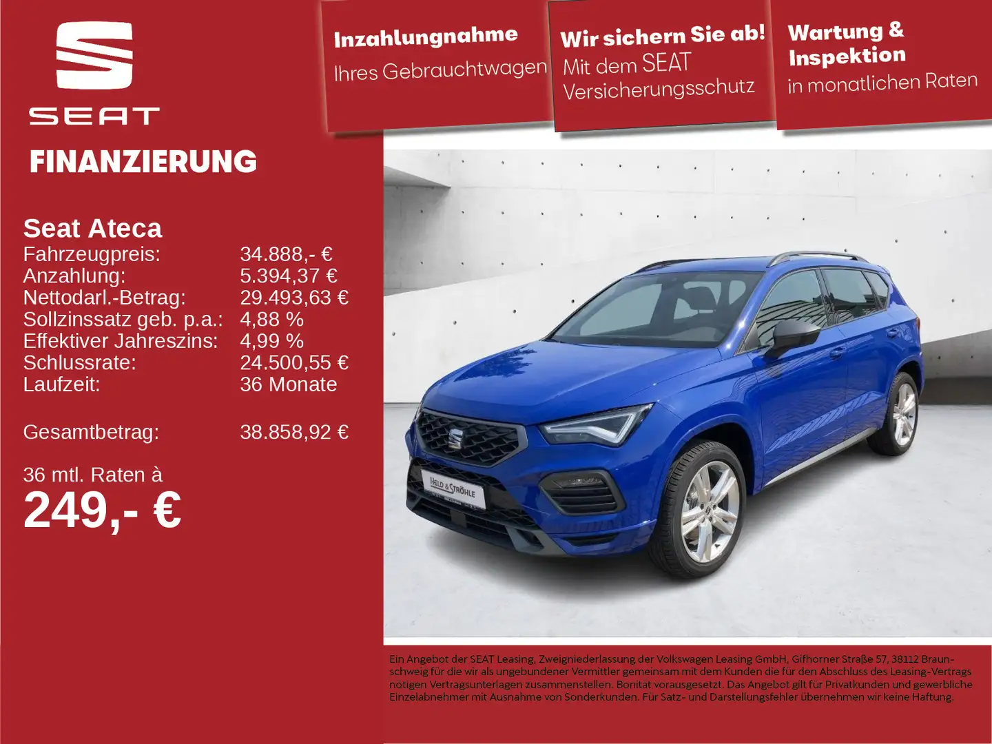 SEAT Ateca FR 2.0 TDI DSG ACC BEATS LED NAVI SHZ RFK Blau - 1