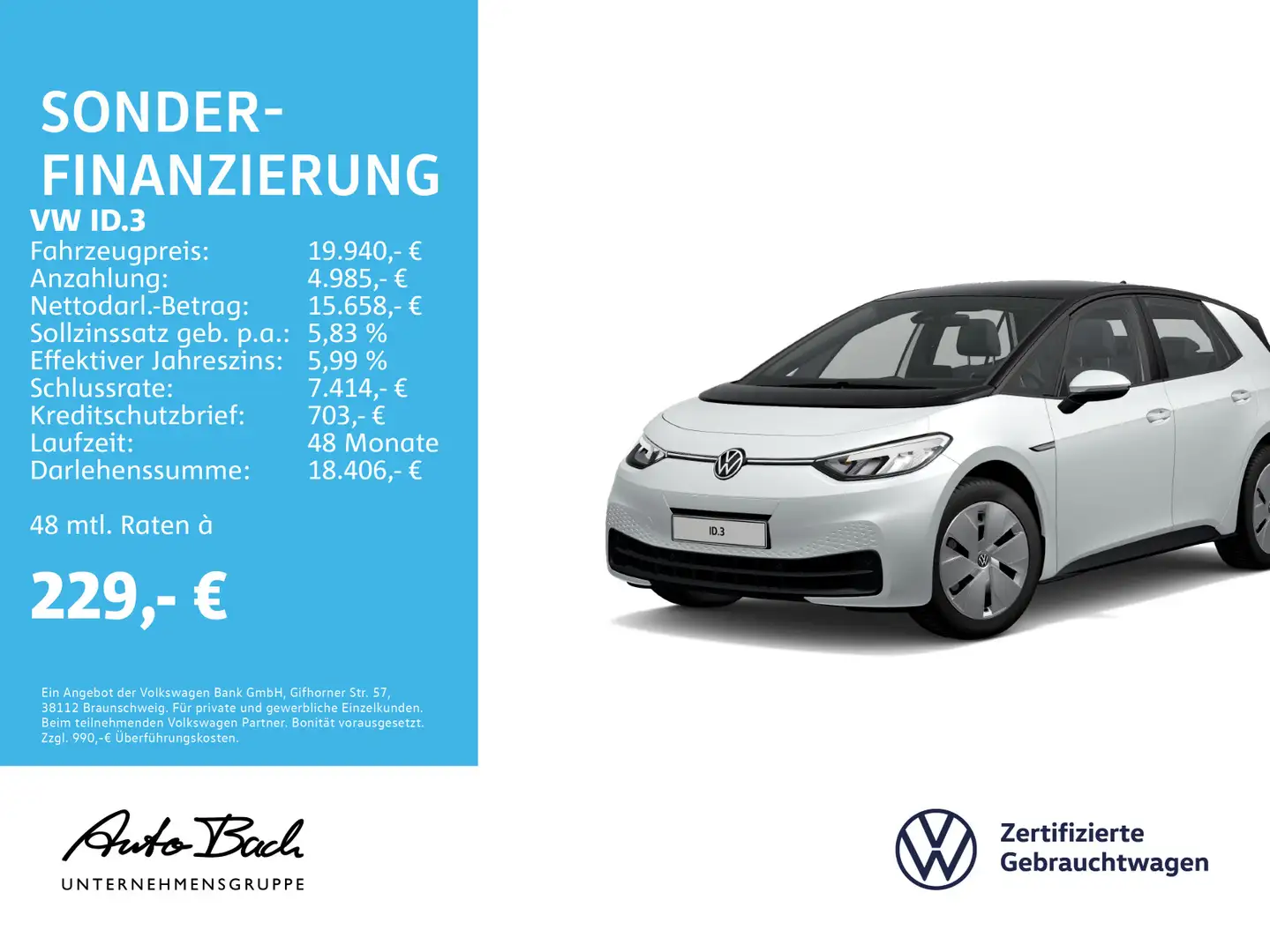 Volkswagen ID.3 Pure Performance Automatik, Navi, LED, App- Blanc - 1
