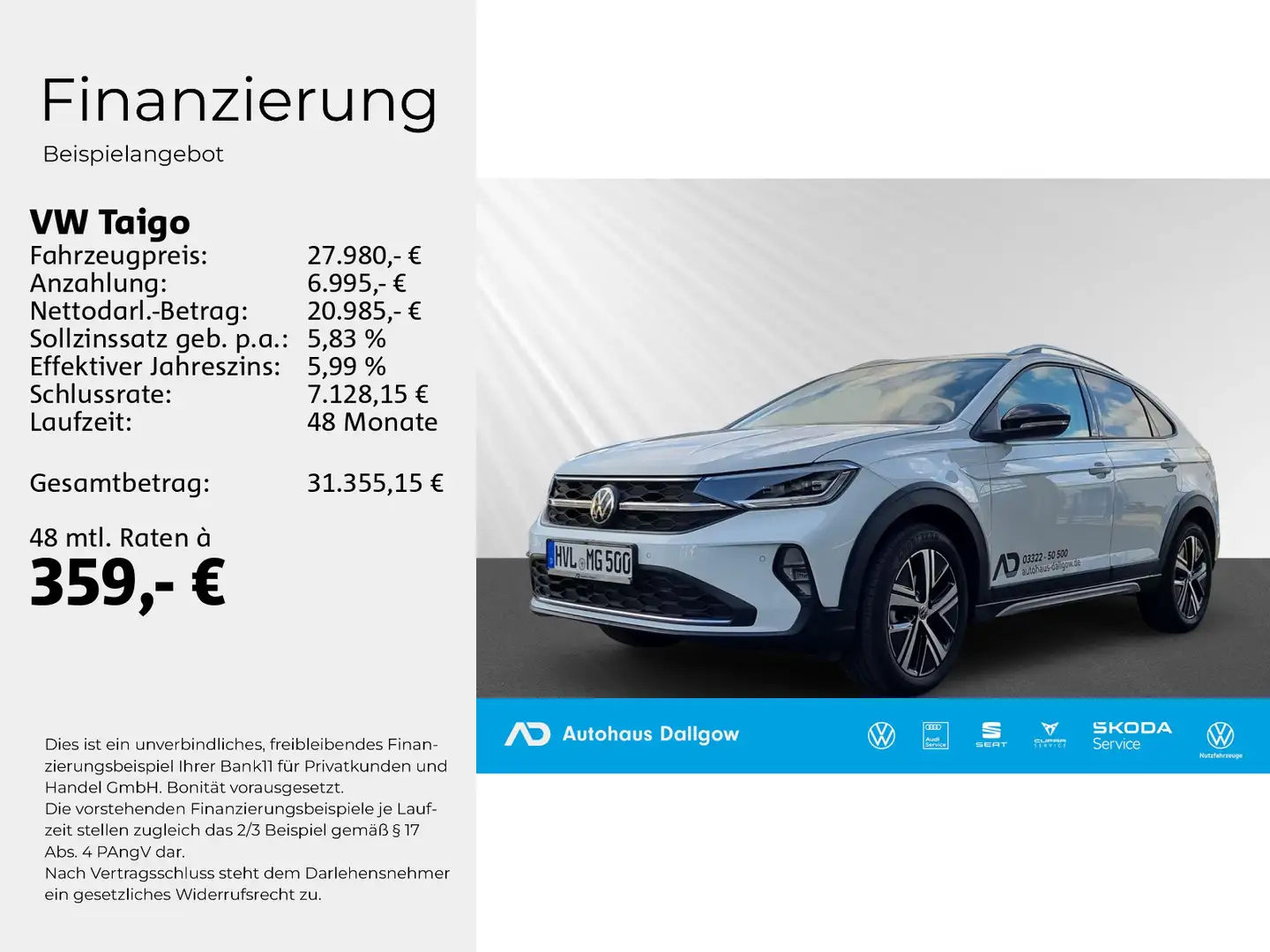 Volkswagen Taigo Style 1,0 l TSI OPF 85 kW (116 PS) 7-Gang- Weiß - 2