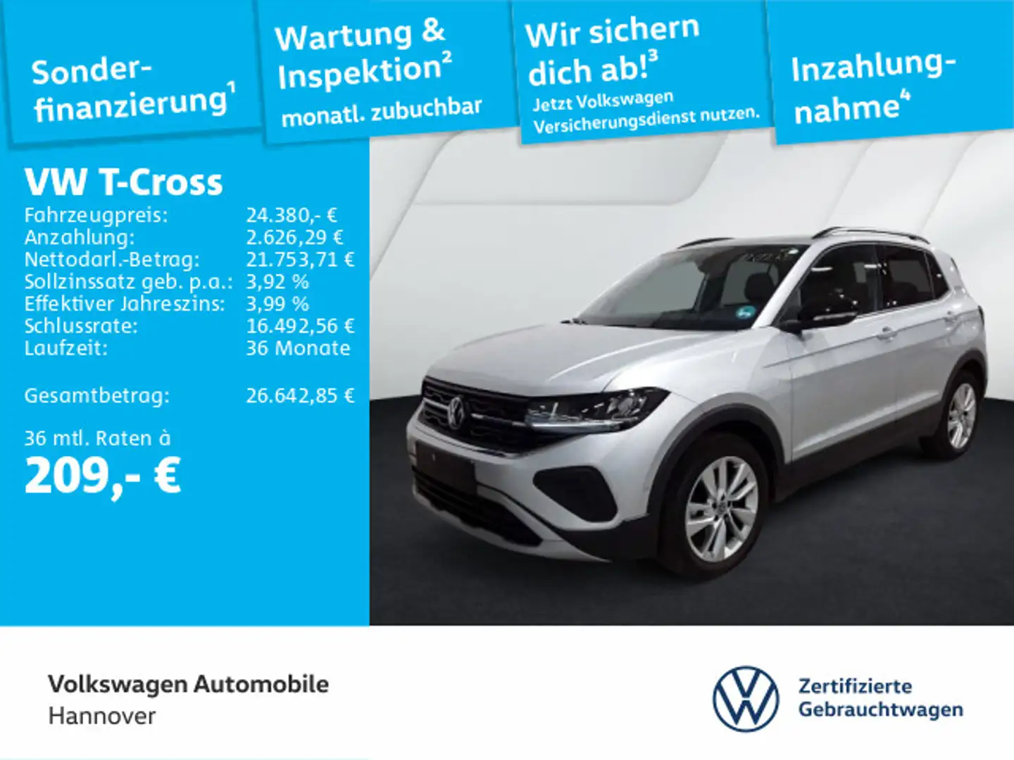 Volkswagen T-Cross 1.0 TSI DSG Goal Navi AHK ACC LED Dig.Co Silber - 1