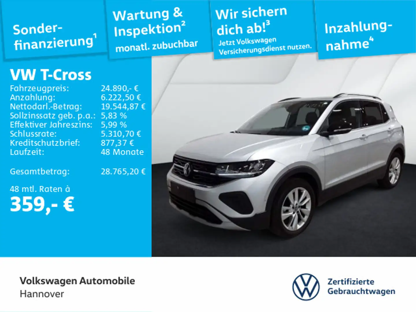 Volkswagen T-Cross 1.0 TSI DSG Goal Navi AHK ACC LED Dig.Co Silber - 1